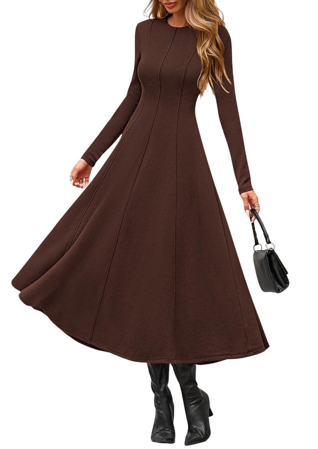 PRETTYGARDEN Cocktail Dresses for Women  Elegant Classy Fall Long Sleeve Midi A Line Flowy Modest Winter Party Dress