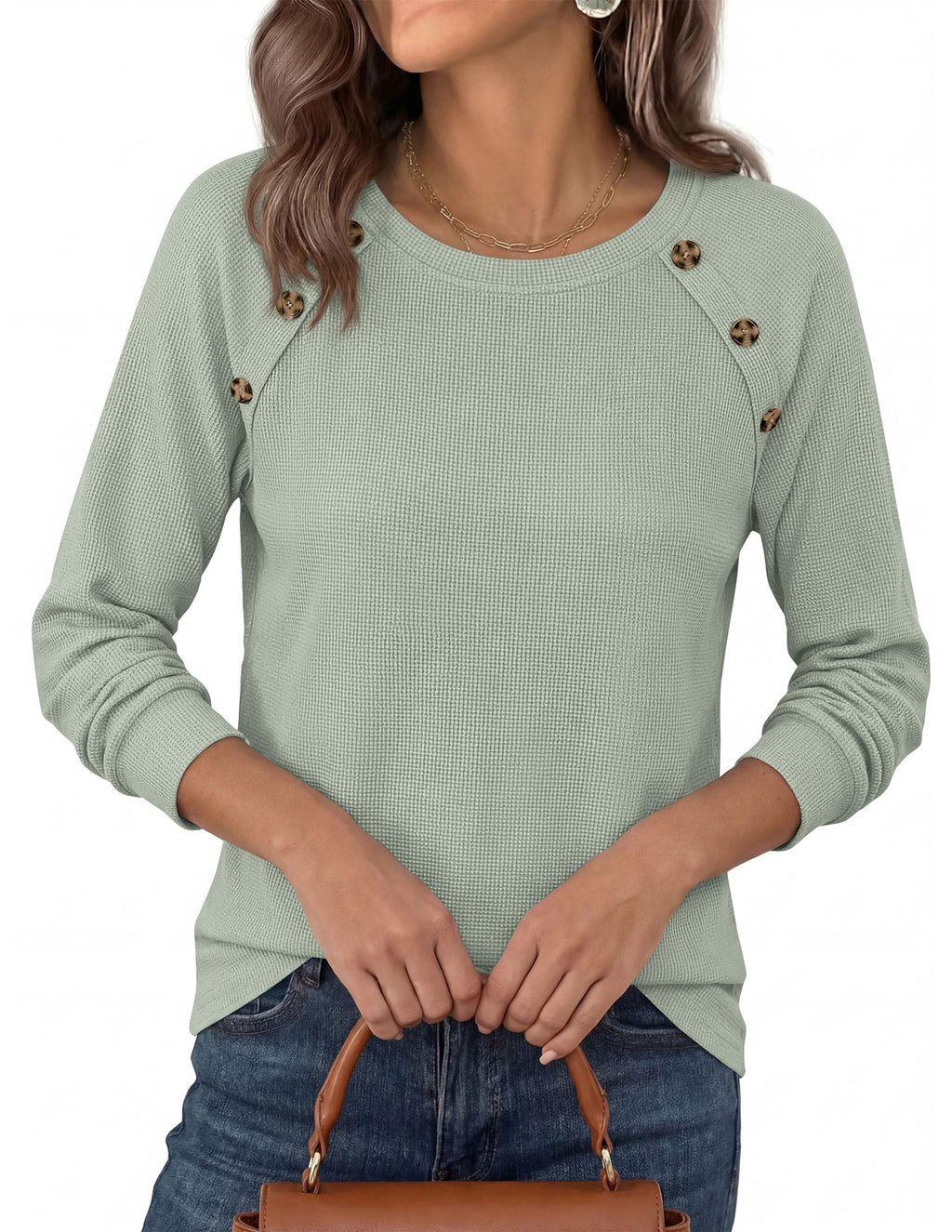 PRETTYGARDEN Long Sleeve Shirts for Women Waffle Knit Tops Fall Fashion Dressy Casual Loose Tunic Blouse Winter Clothing