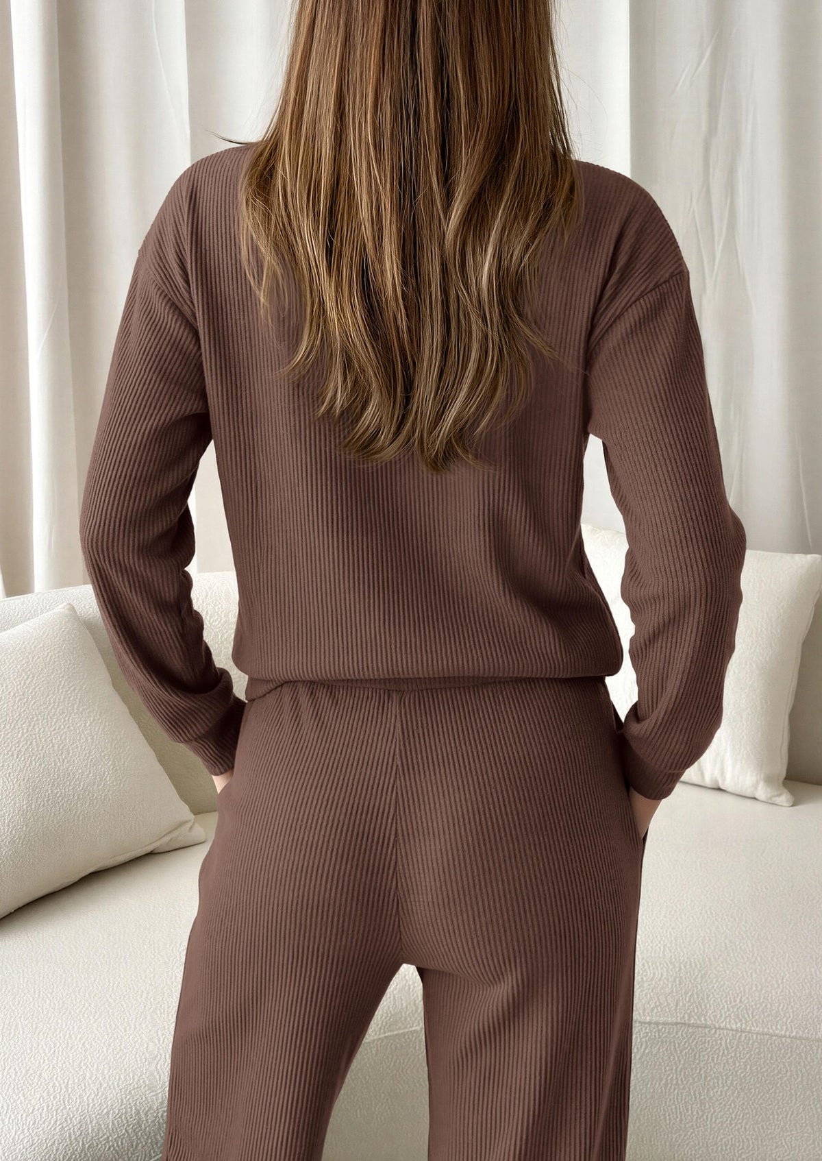 PRETTYGARDEN Sweatsuits Women 2 Piece Airport Travel Outfits | Ribbed Knit Lounge Sets, Casual Athleisure Wear, Matching Long Sleeve Shirts & Wide Leg Pants Pockets, Fall Winter Clothes