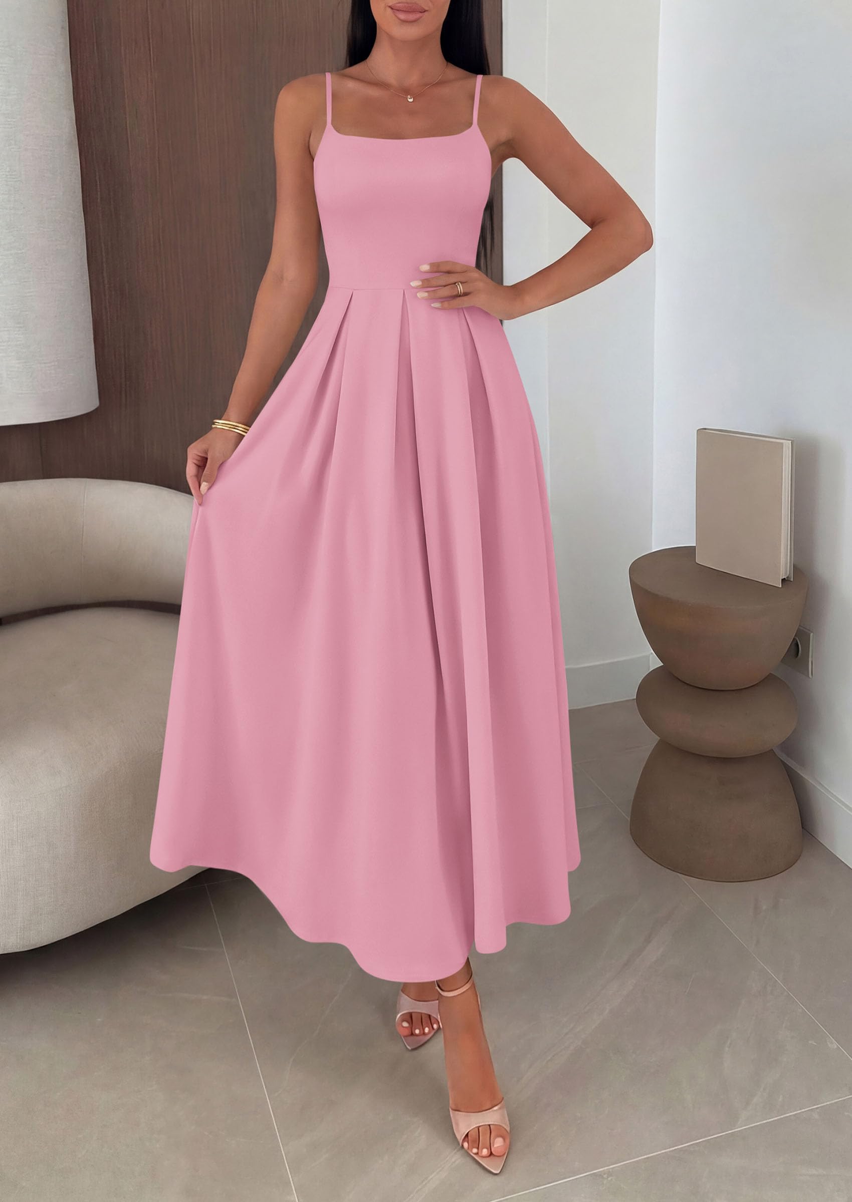 PRETTYGARDEN Cocktail Dresses for Women  Spring Elegant Ruffle A Line Long Flowy Summer Formal Wedding Guest Maxi Dress