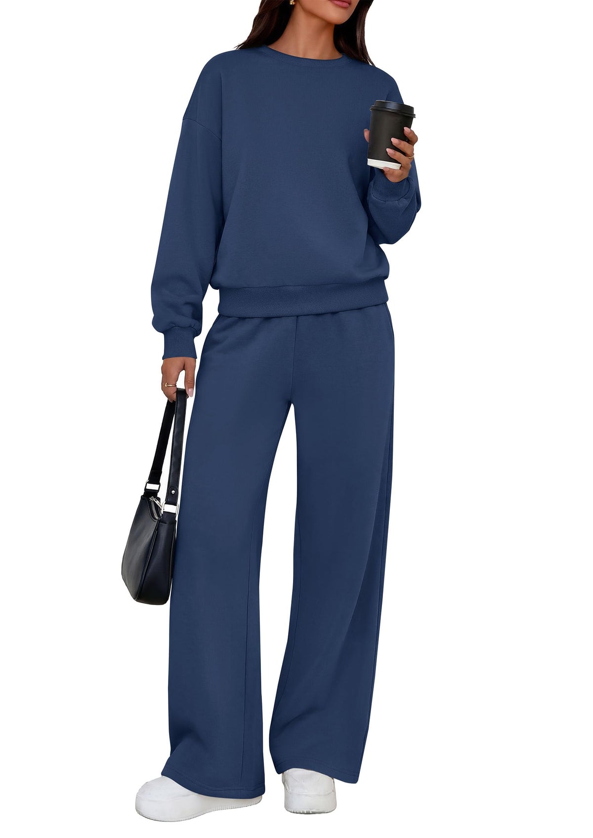 PRETTYGARDEN 2 Piece Lounge Sets for Women Casual Sweatsuits | Soft Fleece Lining,Crew Neck Oversized Sweatshirt & Wide Leg Pants,Workout Airport Matching Set Tracksuit,Fall Winter Outfits