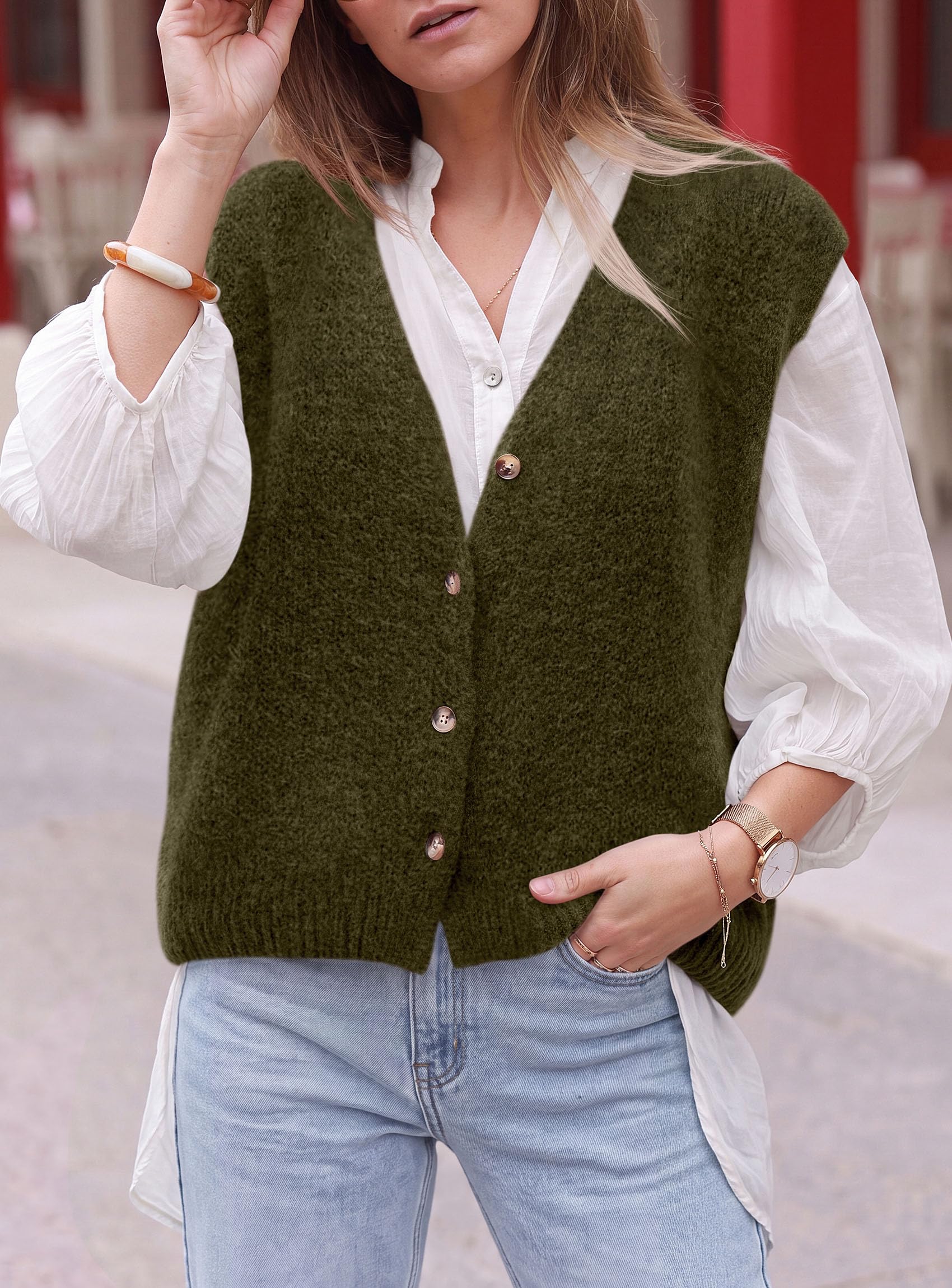 PRETTYGARDEN Womens Fall Sleeveless Button Down Sweater Vest | Soft Knit Fabric, Fashion Deep V Neck, Casual Loose Fit Sweater, Going Out Outfits, 2026 Trendy Winter Clothes