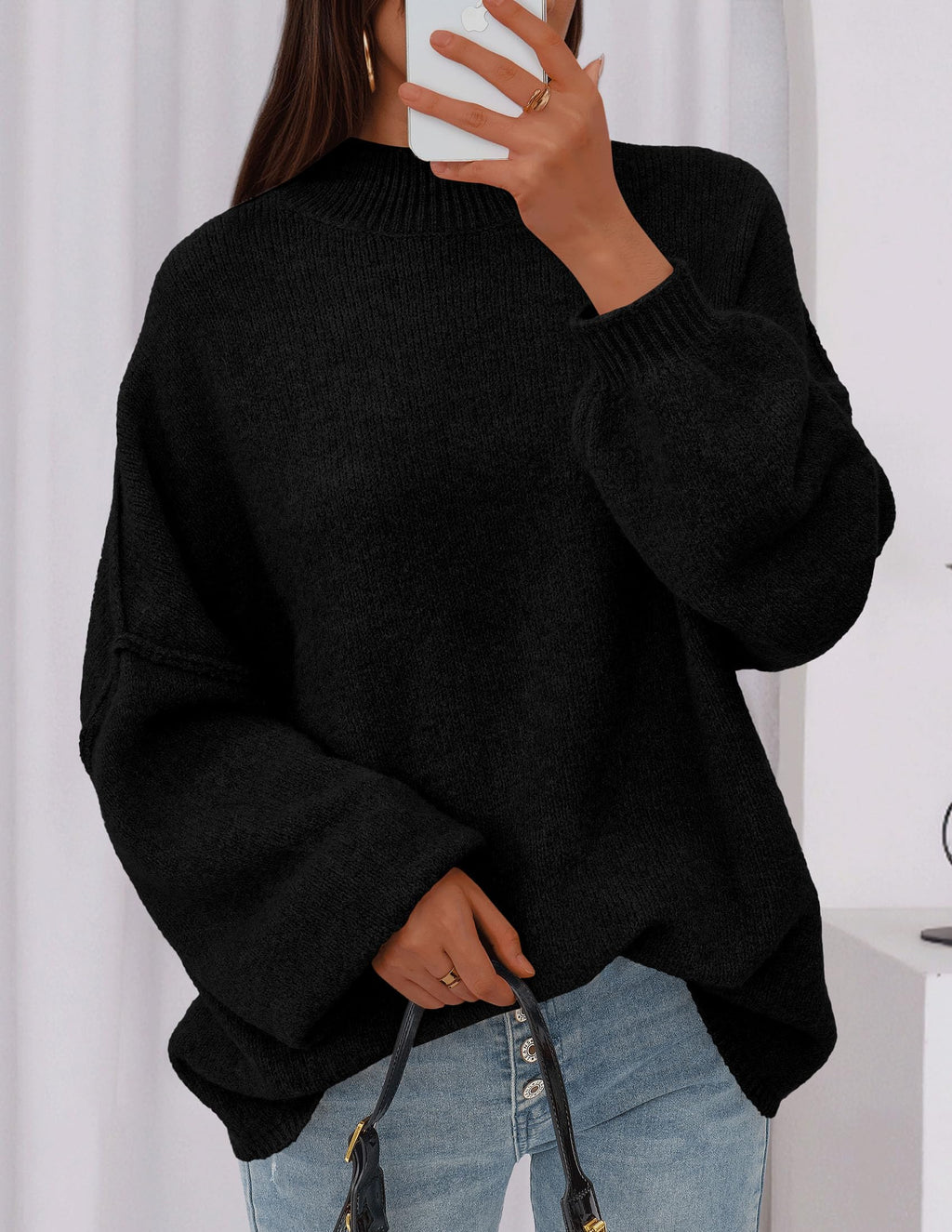 PRETTYGARDEN Women's 2026 Fall Oversized Sweaters Chunky Knit Mock Neck Long Sleeve Casual Trendy Pullover Winter Clothes