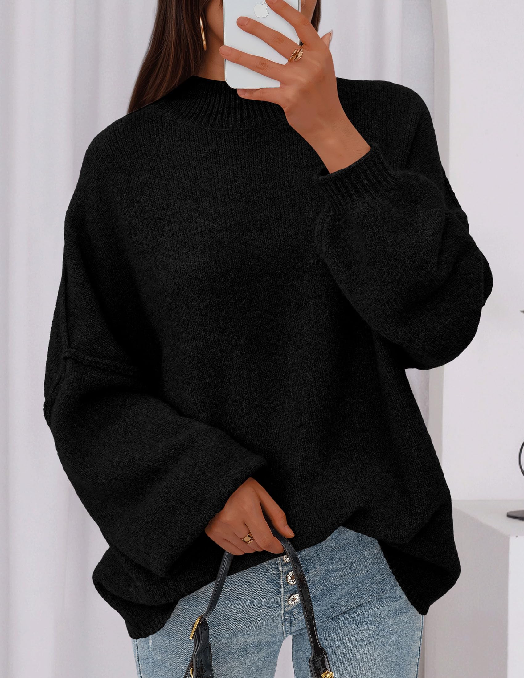 PRETTYGARDEN Women's 2026 Fall Oversized Sweaters Chunky Knit Mock Neck Long Sleeve Casual Trendy Pullover Winter Clothes