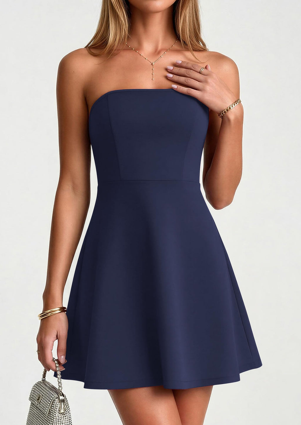PRETTYGARDEN Women's Strapless Mini Summer Dress  Spring A Line Tube Top Wedding Guest Cocktail Party Short Dresses