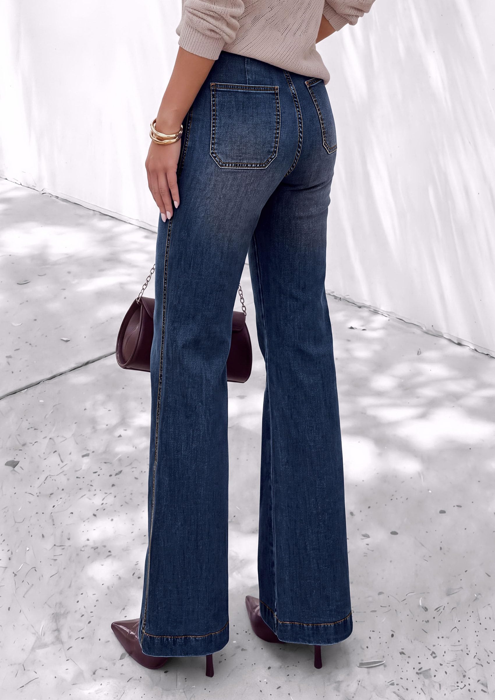 PRETTYGARDEN Womens High Waisted Wide Leg Jeans Demin Pants