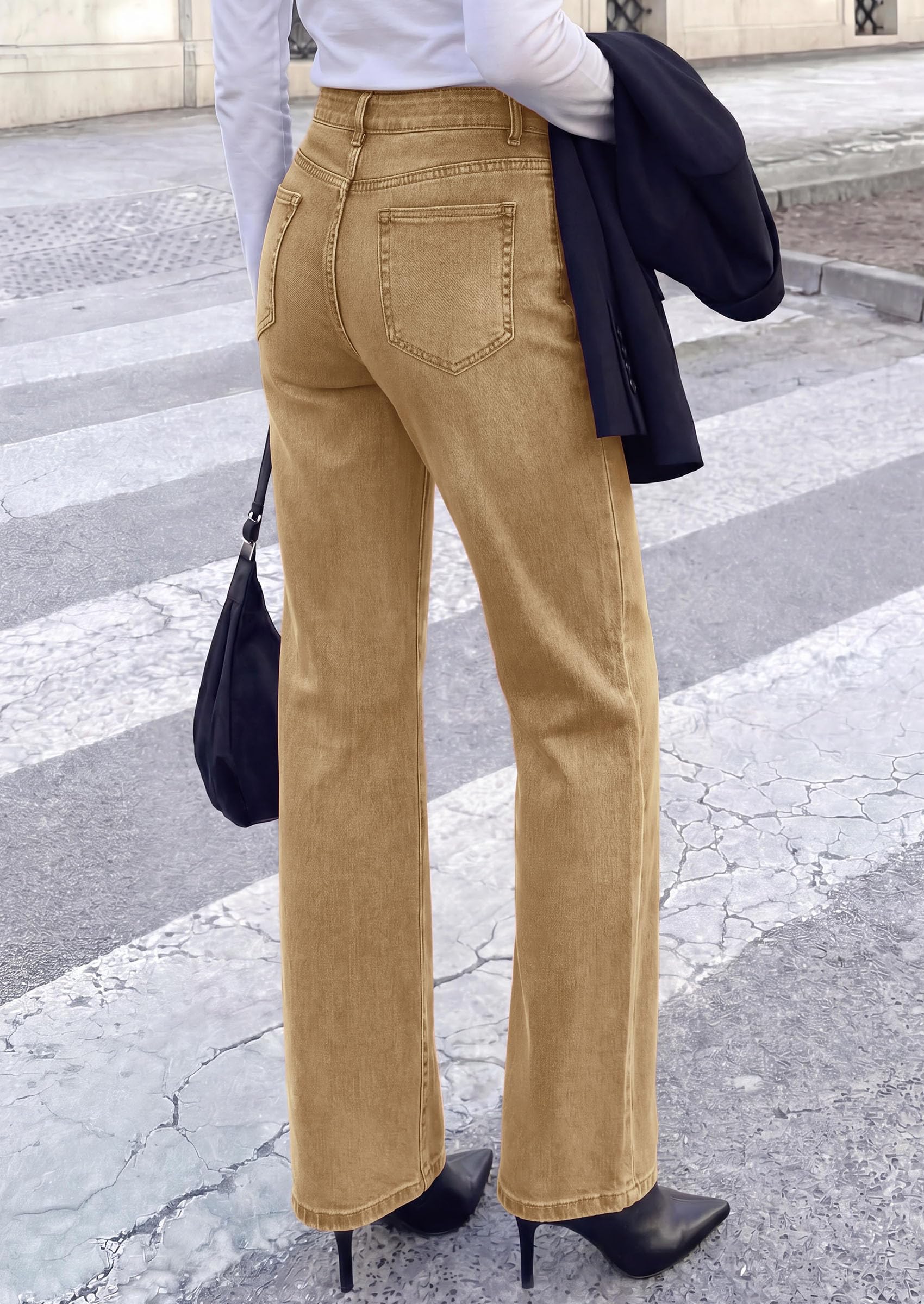 PRETTYGARDEN Womens Jeans Straight Leg Stretchy High Waist | Classic Rigid Structured Tummy Control Pants with Practical Pockets, Ideal for Business Office, Daily Casual, Back to School