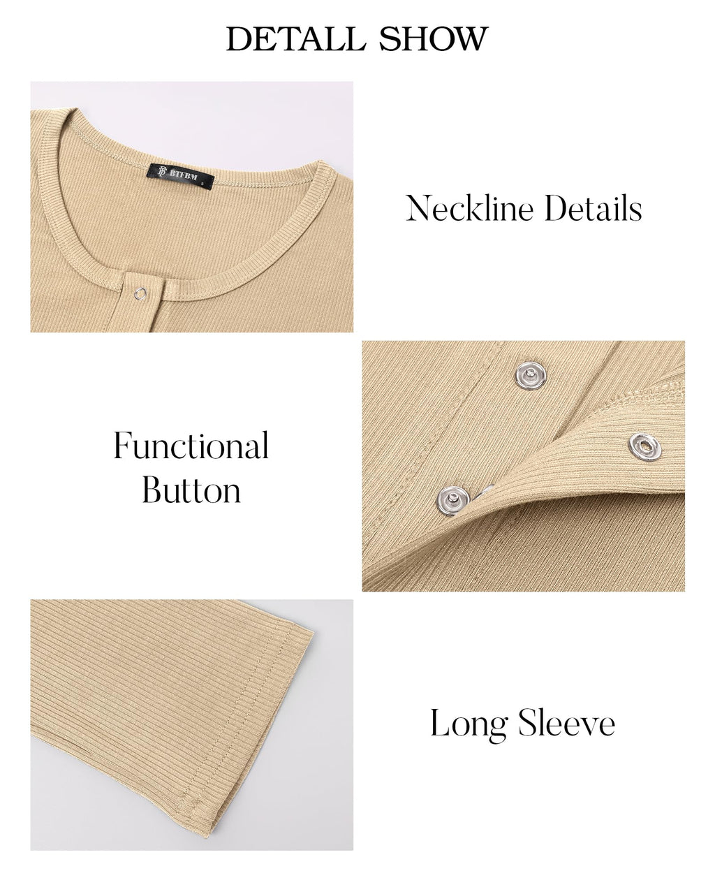 FreshPretty Women Long Sleeve Shirts Fall Tops V Neck Button Up Henley Shirts Slim Fit Ribbed Knit Spring Casual T-Shirts