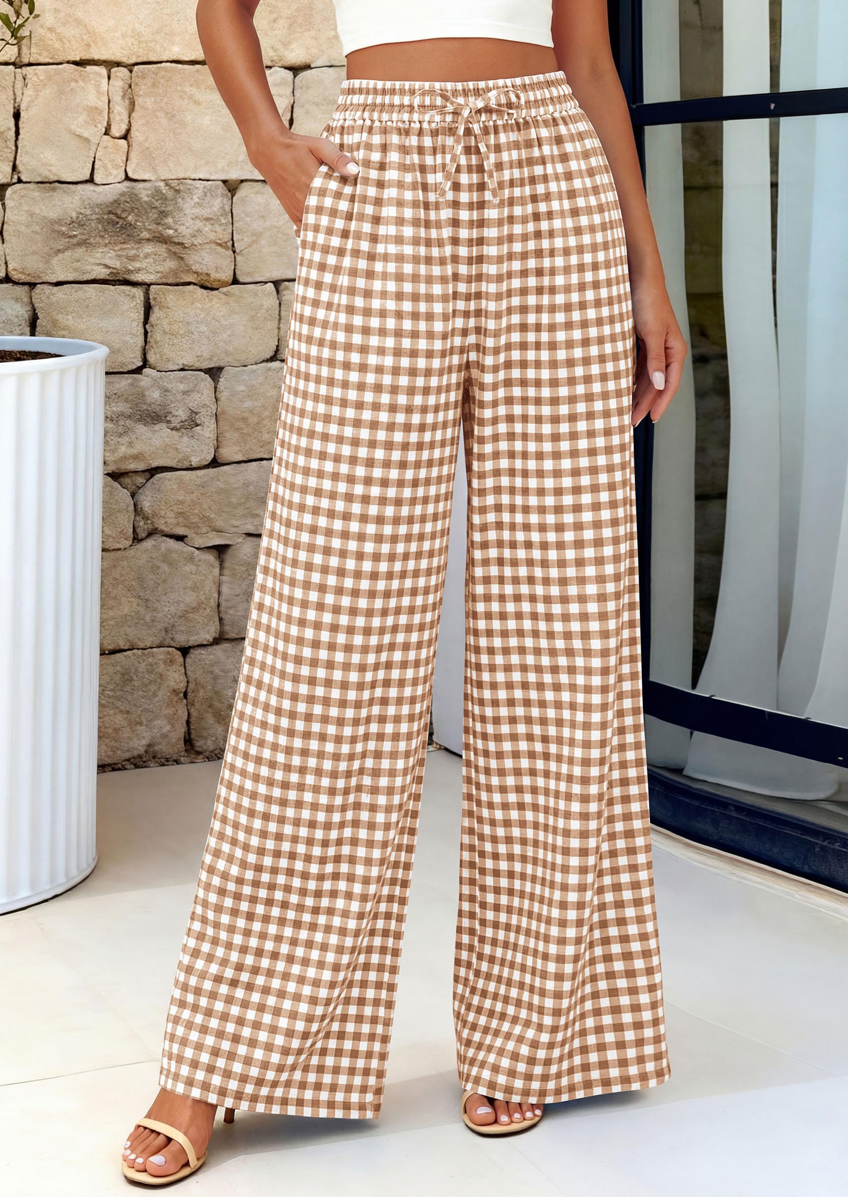 PRETTYGARDEN Women's Wide Leg Gingham Lounge Pants Summer  Casual Plaid Trousers Spring Y2K Clothes Comfy Pajama Bottoms