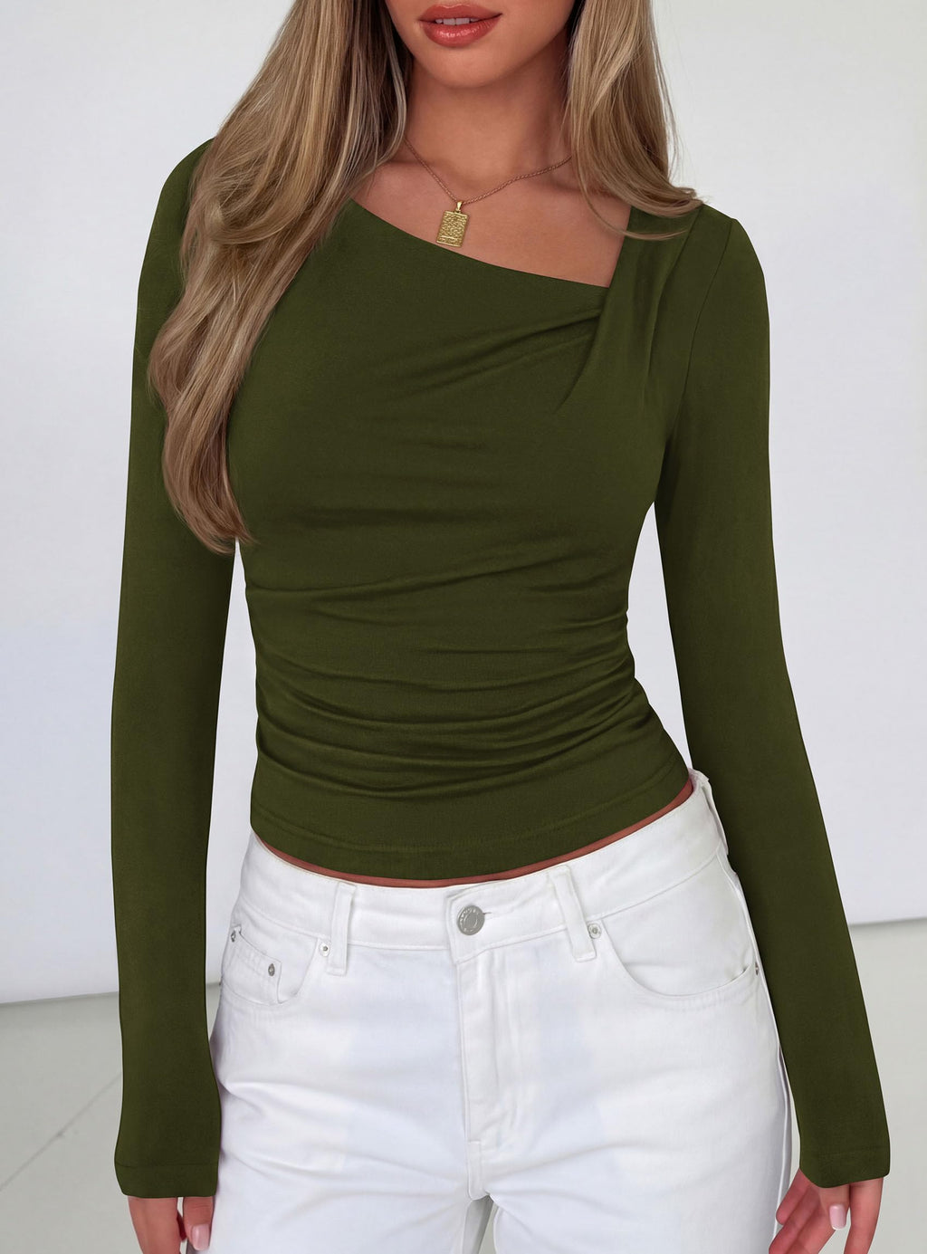 PRETTYGARDEN Women's  Long Sleeve T Shirts Asymmetrical Y2K Slim Fitted Going Out Trendy Tops Early Fall Fashion Clothing