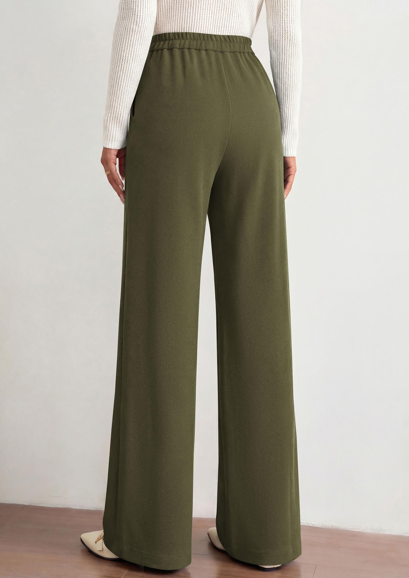 PRETTYGARDEN Women's Dressy Casual Wide Leg Palazzo Pants | V Notch High Waist, Soft Stretchy Knit Flowy Long Lounge Trousers, Casual Daily Office Work Outfits, 2026 Fall Clothes