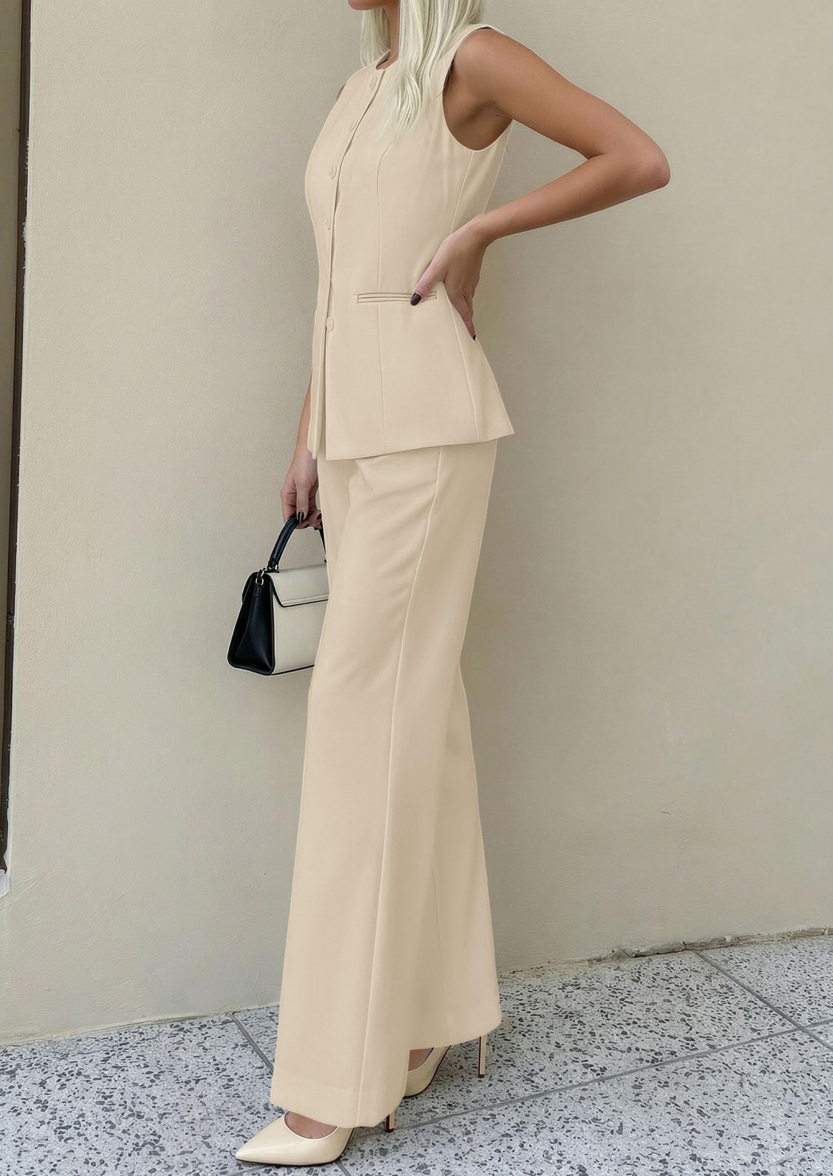 PRETTYGARDEN Women's 2 Piece Sets Summer  Work Clothes Sleeveless Blazer Vest Pants Suits Spring Business Casual Outfits
