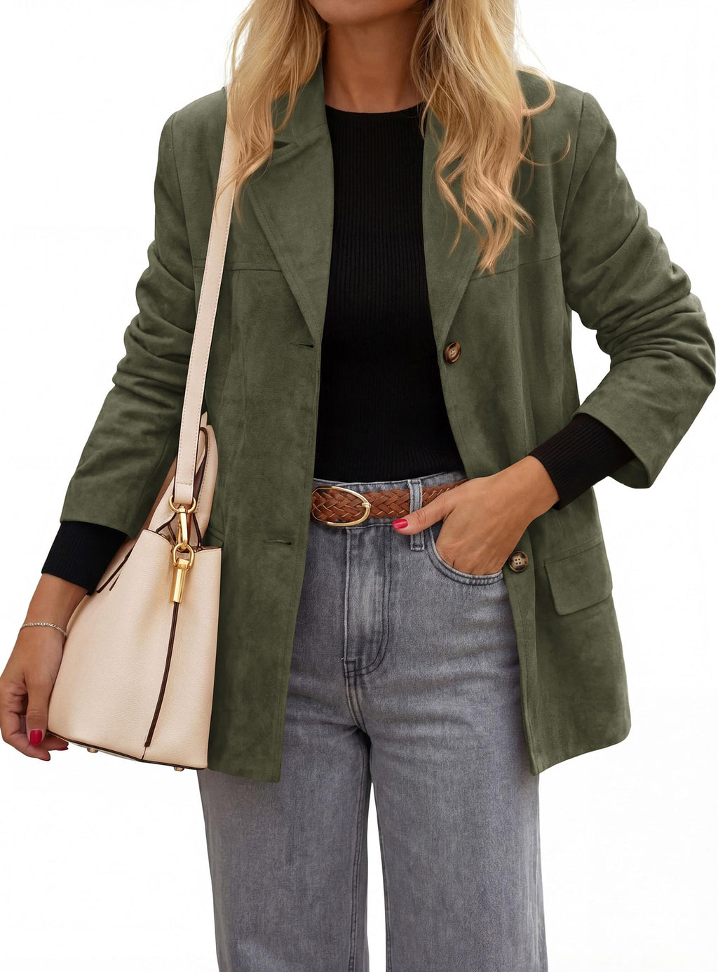 PRETTYGARDEN Women's Faux Suede Western Blazer Jacket