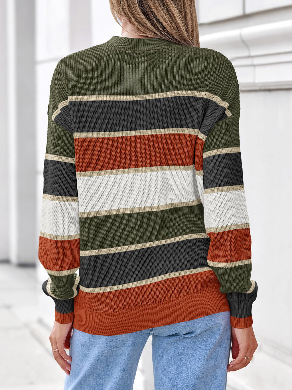 FreshPretty Womens Striped Sweater Oversized Casual Cute Long Sleeve Fall Tops,Crewneck,Color Block, Cozy Chunky Knit Tops,Fall Pullover Sweaters Trendy,Winter Fashion Clothes