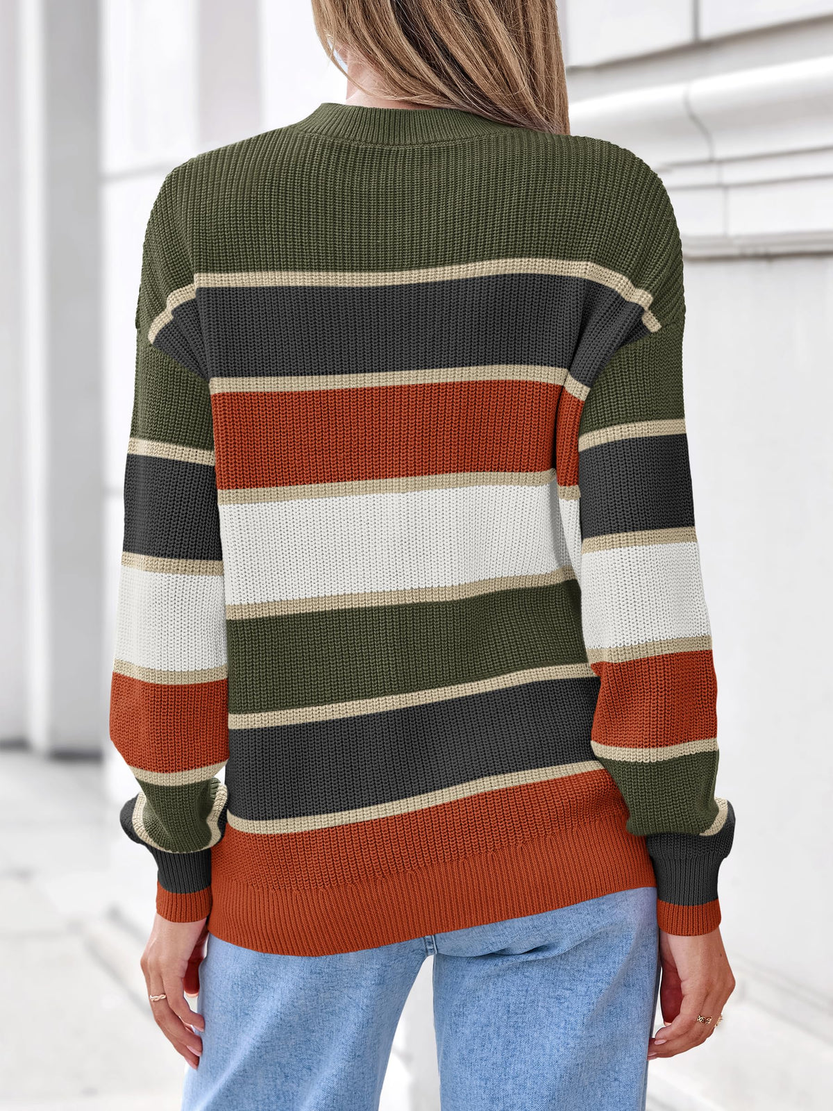 FreshPretty Womens Striped Sweater Oversized Casual Cute Long Sleeve Fall Tops,Crewneck,Color Block, Cozy Chunky Knit Tops,Fall Pullover Sweaters Trendy,Winter Fashion Clothes