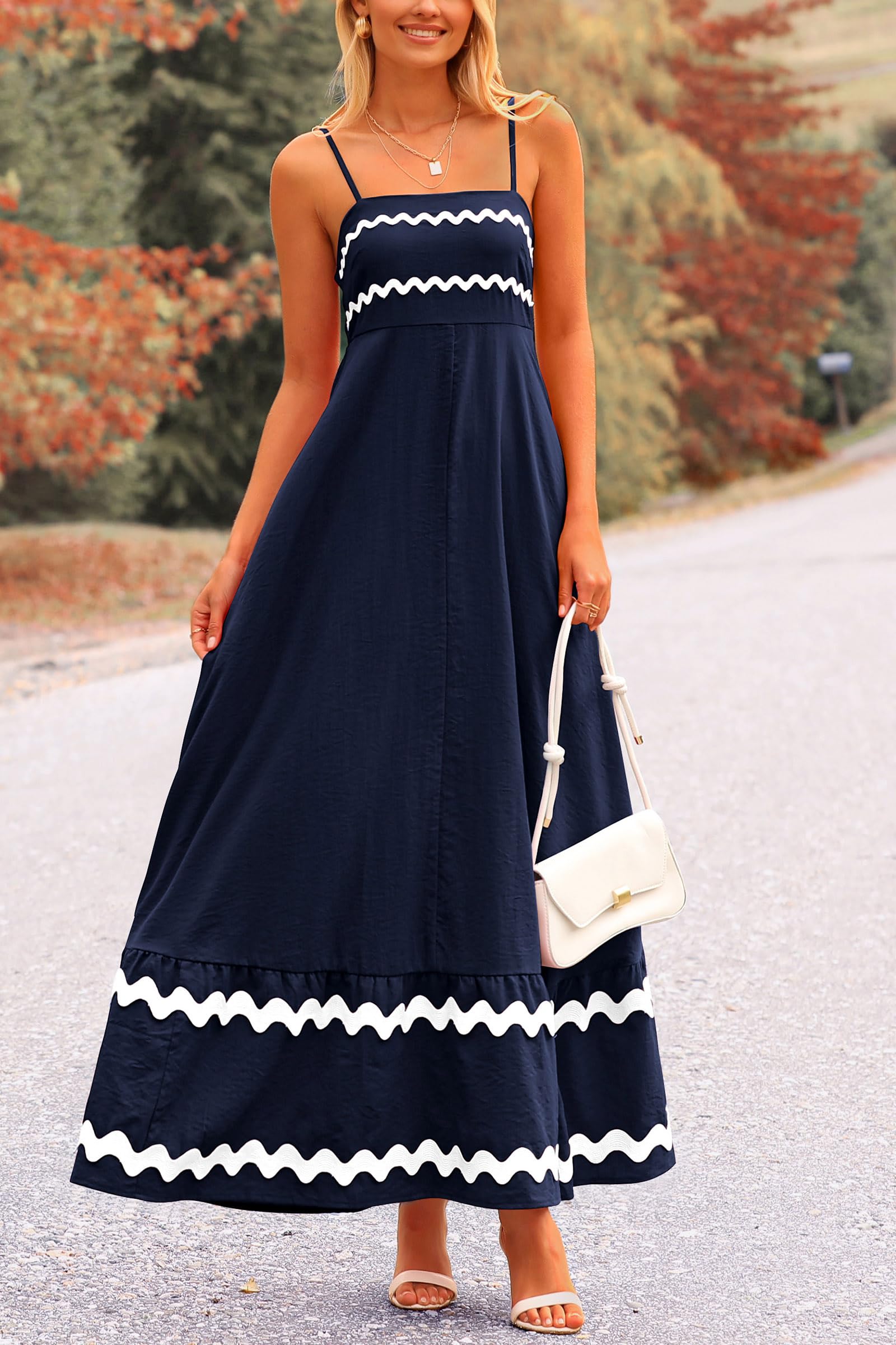 PRETTYGARDEN Women's Summer Flowy Maxi Dress Casual Sleeveless Spaghetti Strap Ruffle Beach Long Dresses