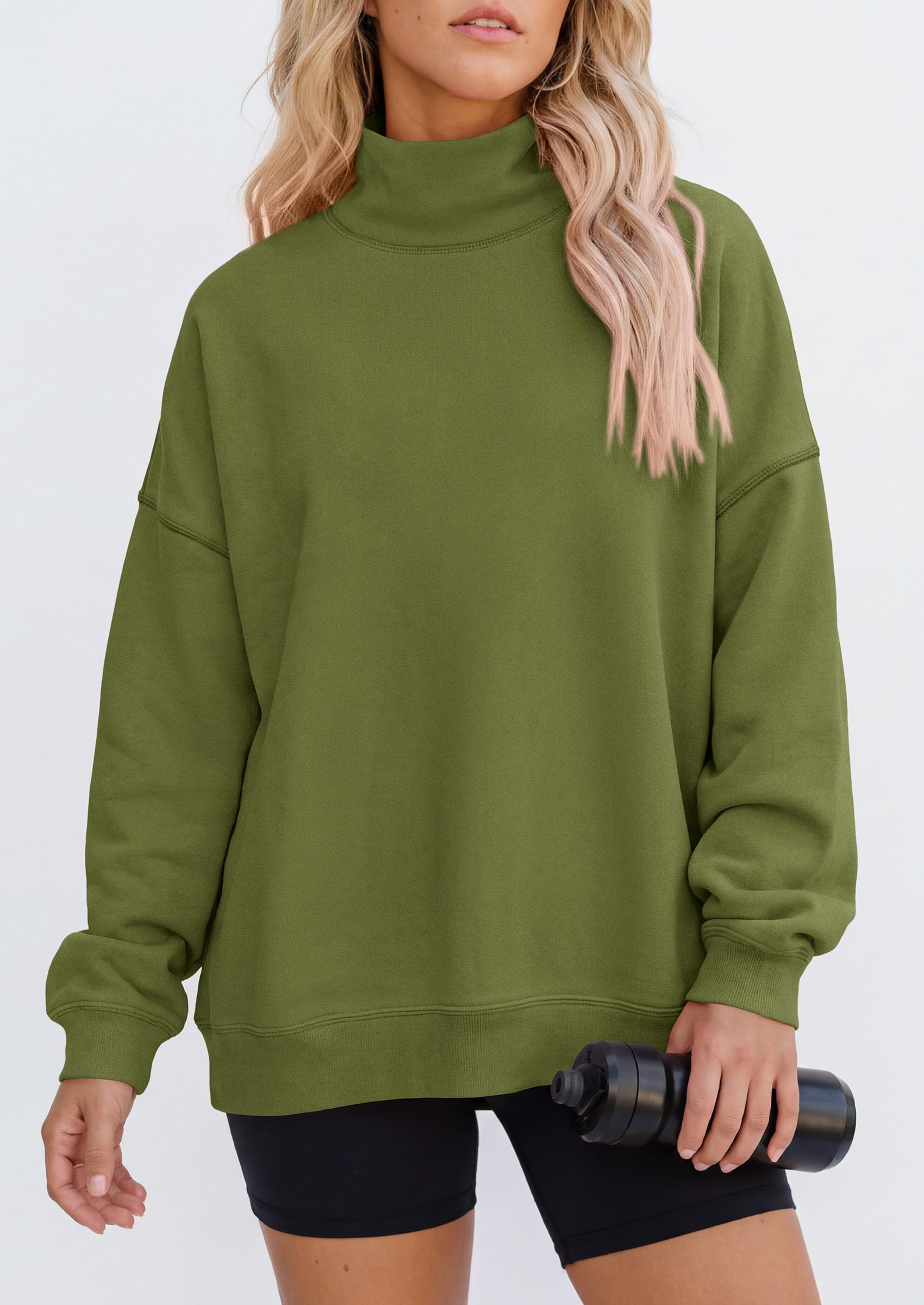 PRETTYGARDEN Womens Mock Neck Sweatshirt Oversized Pullover Loose Fit,Side Pockets,Long Sleeve Drop Shoulder Tops,Casual Lounge Work Travel Airport Outfits,Fall Fashion Winter Clothes