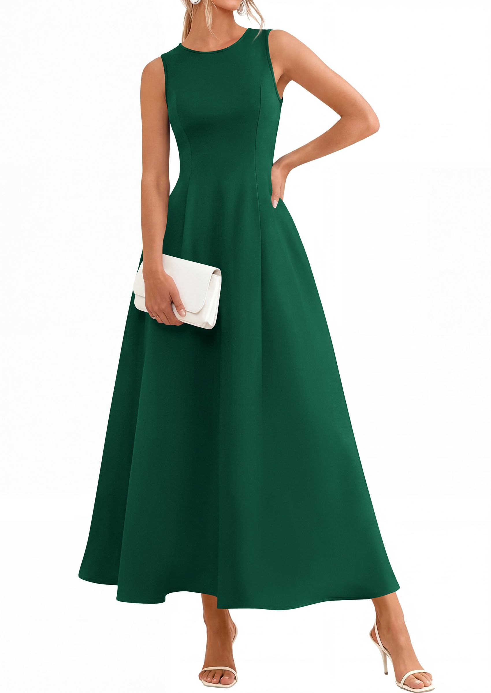 PRETTYGARDEN Women's Maxi Dress Summer Wedding Guest Spring A Line Long Tank Flowy Modest Sleeveless Cocktail Dresses