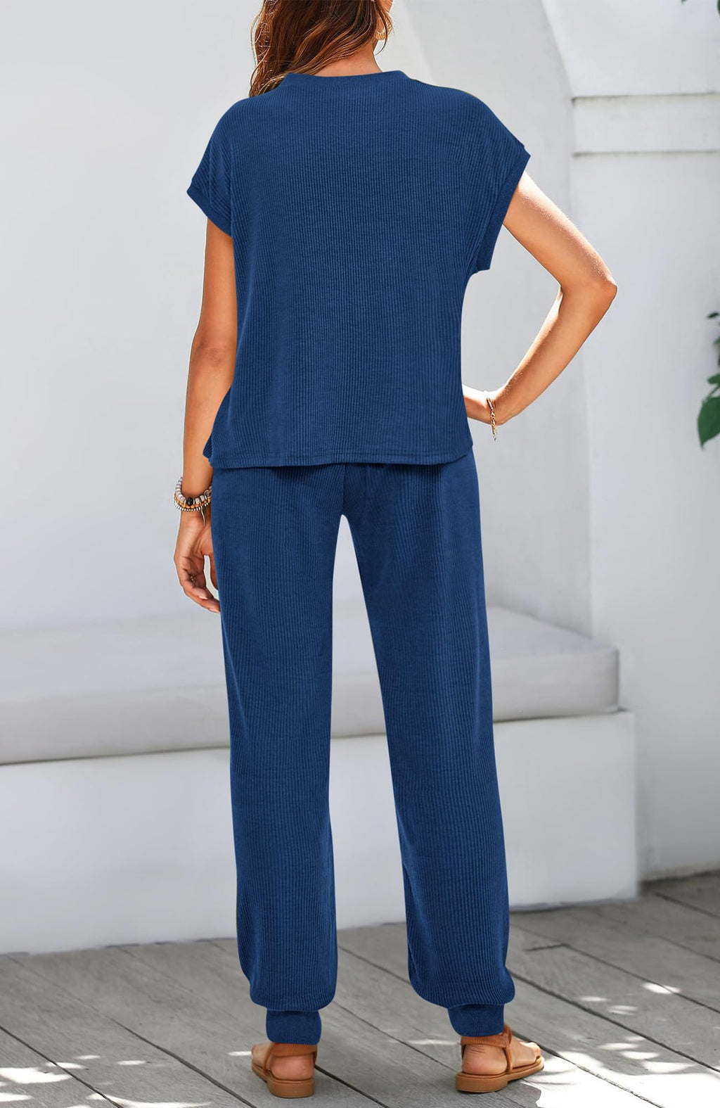 BTFBM Women's Two Piece Tracksuit Outfits Summer Short Sleeve Tops Long Pants Jogger Lounge Matching Sets Sweatsuit