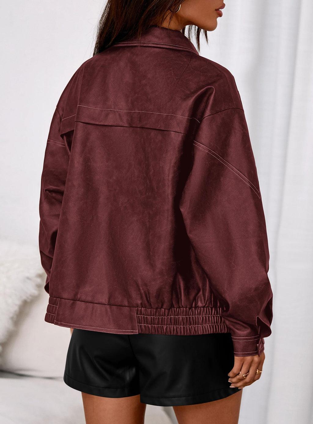 PRETTYGARDEN Faux Leather Jacket Women Bomber Motorcycle Zip Up Jackets Oversized Fall Fashion Outfits  Winter Coats