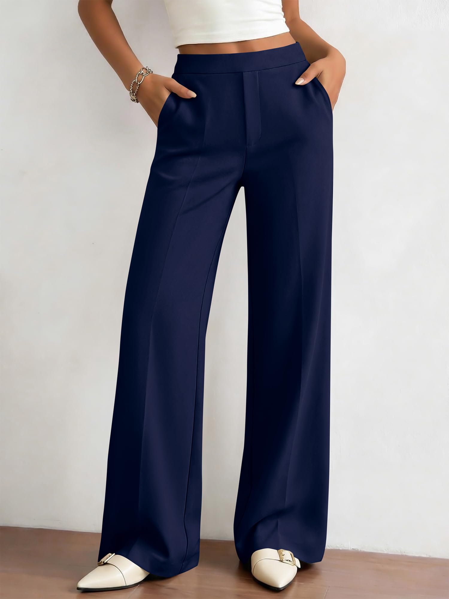BTFBM Womens Dress Pants Wide Leg Trousers Pockets | High Waisted Long Business Casual Slacks Fall Fashion