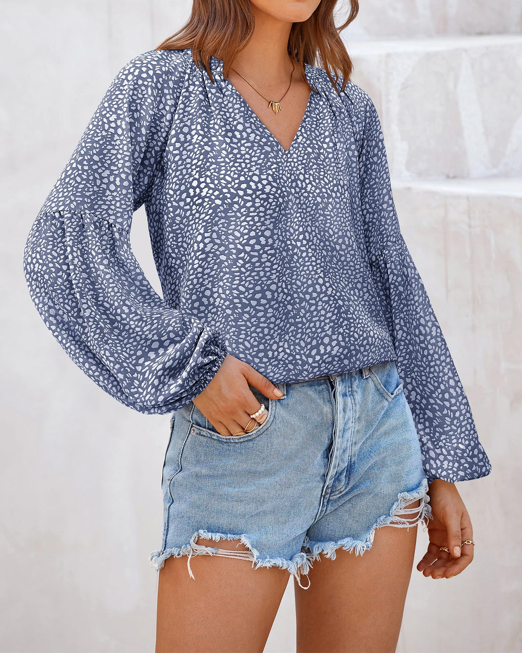 BTFBM Blouses for Women Dressy Casual Floral Summer Boho Tops V Neck Lightweight Long Sleeve Shirts Spring Clothes