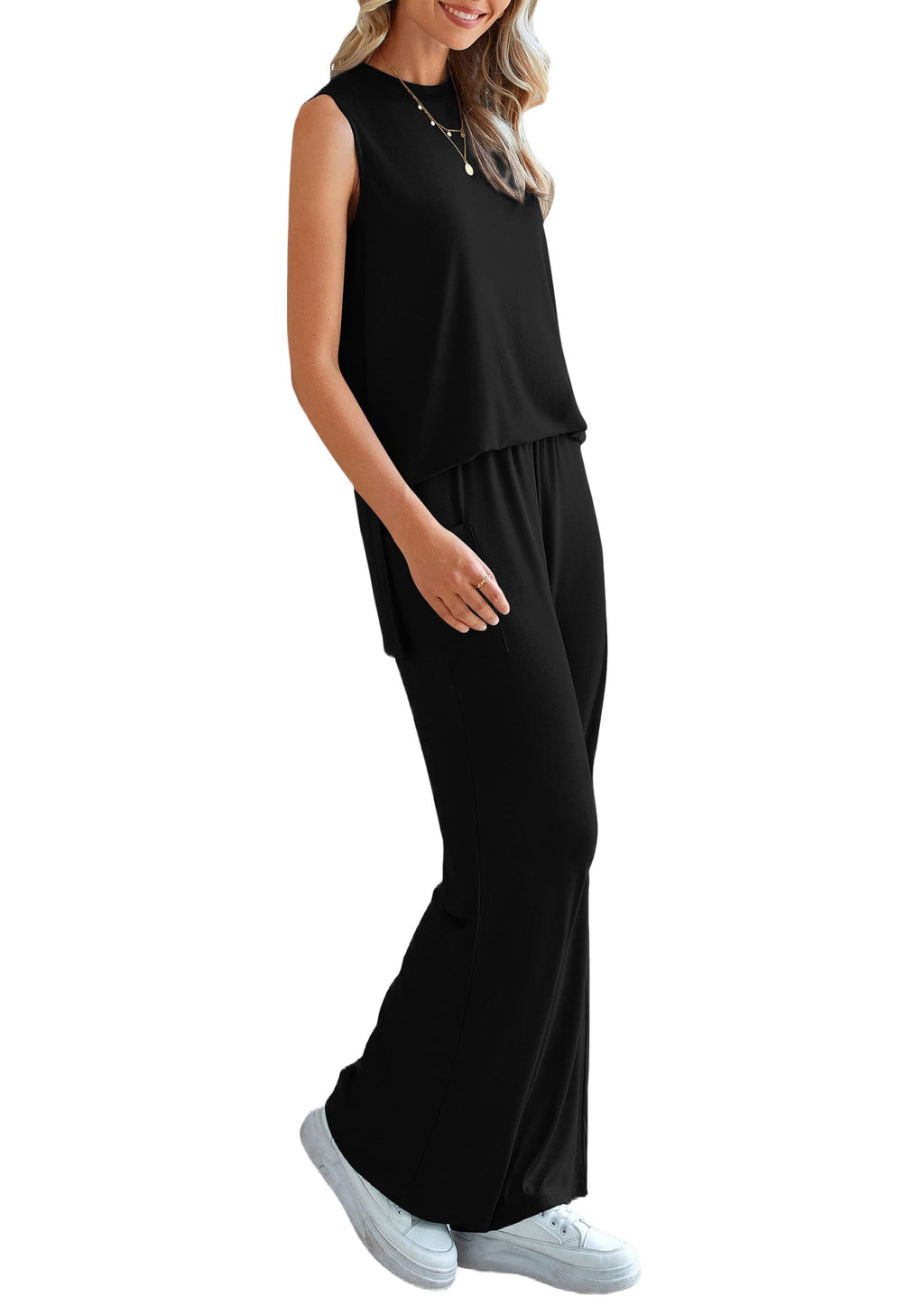 PRETTYGARDEN Women's 2 Piece Lounge Set Summer Casual Loose Tank Top Wide Leg Pants Matching Travel Outfits Tracksuit