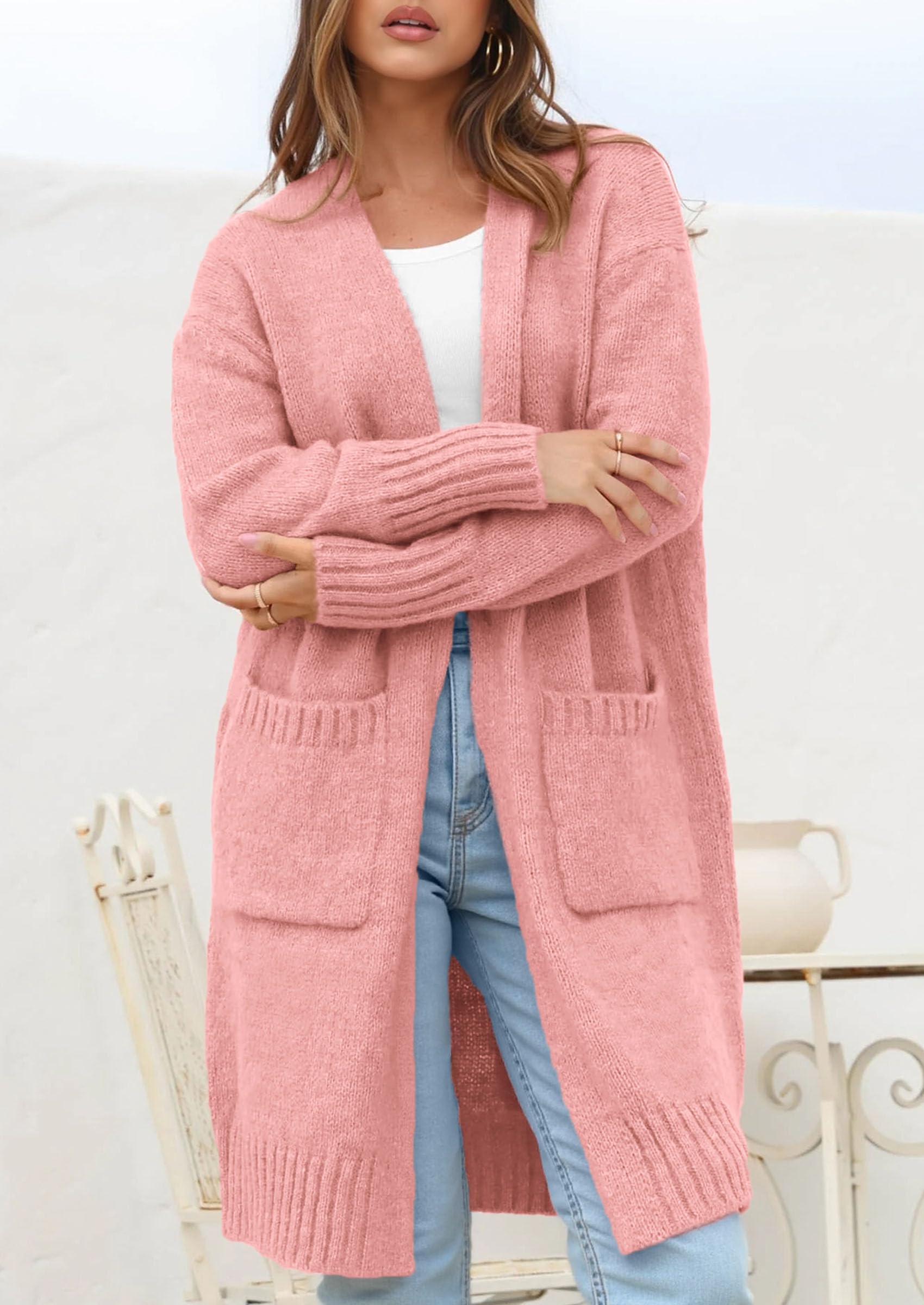 PRETTYGARDEN Fall Long Sleeve Cardigan Sweaters for Women Trendy Winter Open Front Loose Knitted Cardigans with Pockets