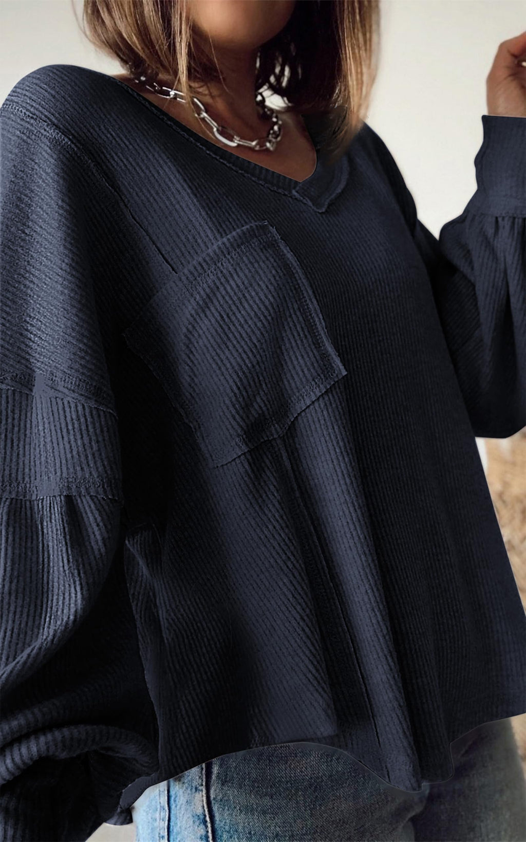 FreshPretty Womens Fall Fashion Long Sleeve Shirts Casual V Neck Ribbed Knit Blouses Pullover Trendy Loose Fit Tunic Tops