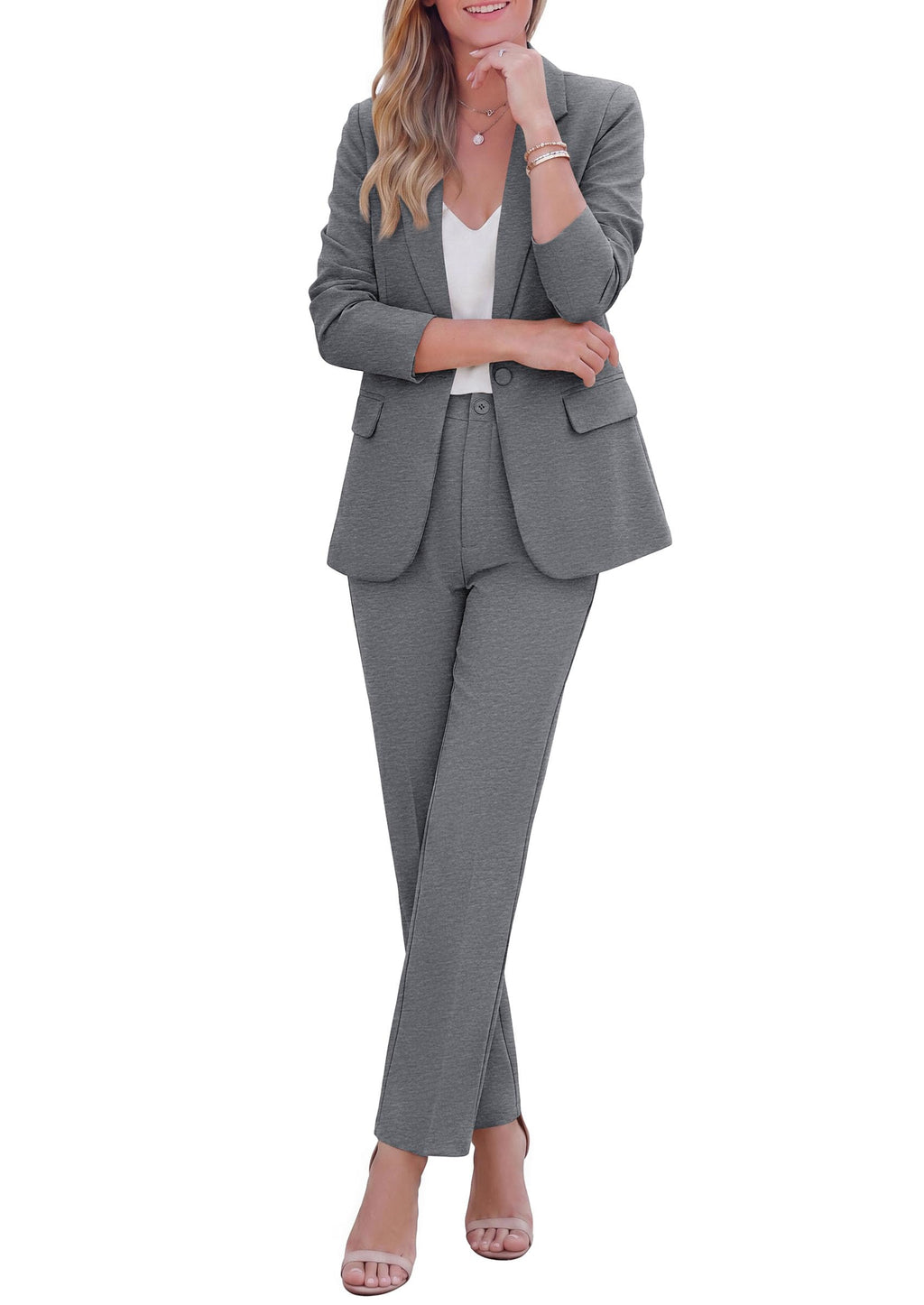 PRETTYGARDEN Two Piece Sets for Women Dressy Pant Suits Lapel Blazer,Straight Leg Dress Pants,Professional Interview Suit Set,Business Casual Outfits,Office Work Clothes,Fall Winter