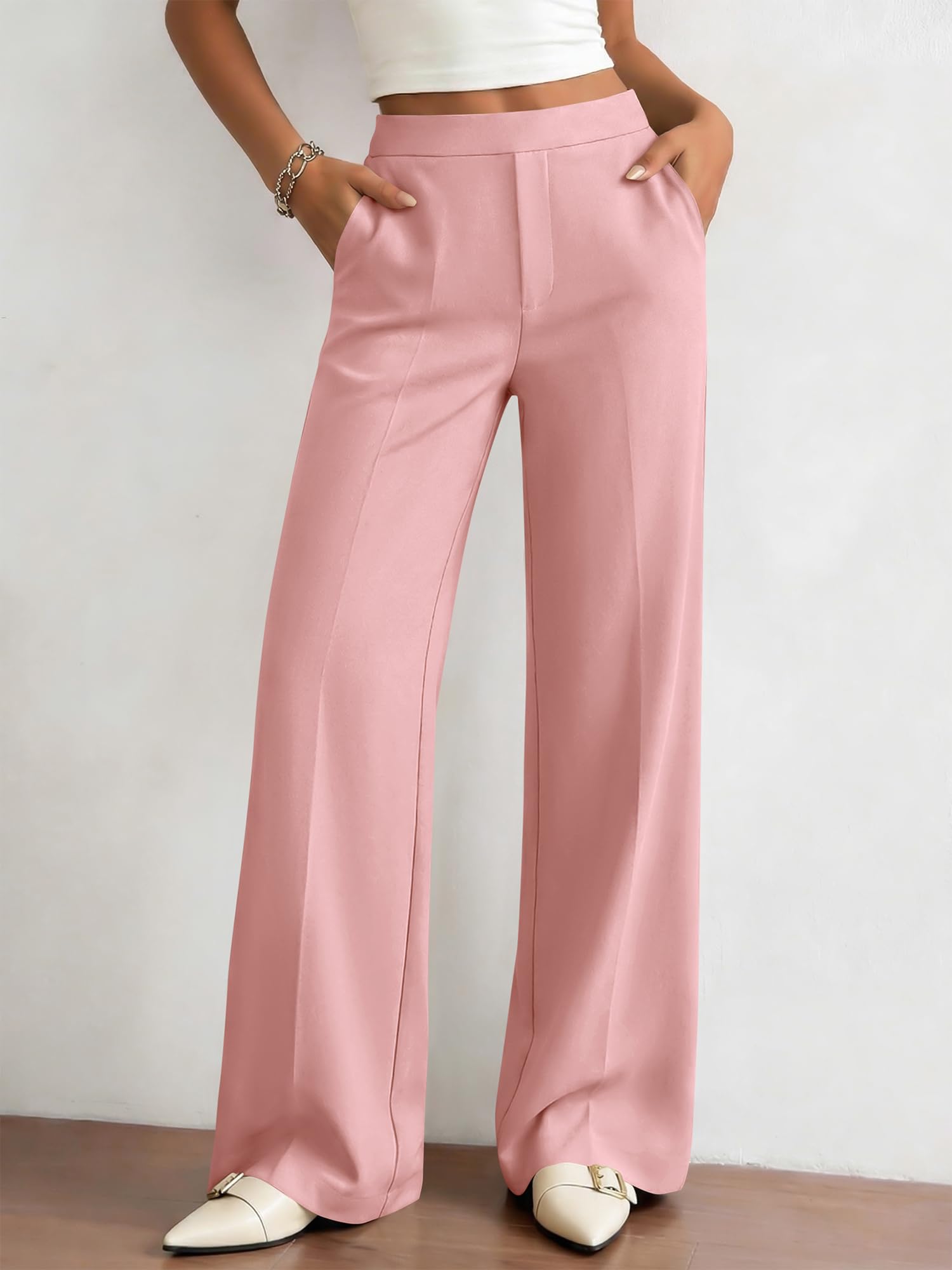 BTFBM Womens Dress Pants Wide Leg Trousers Pockets | High Waisted Long Business Casual Slacks Fall Fashion