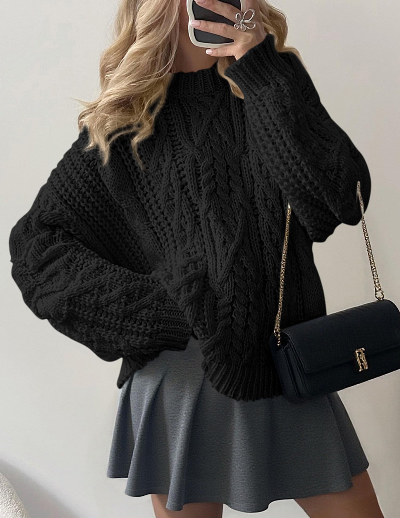 PRETTYGARDEN Women's Oversized Fall Sweaters Casual Long Sleeve Crewneck Chunky Cable Knit Pullover Tops Winter Clothes