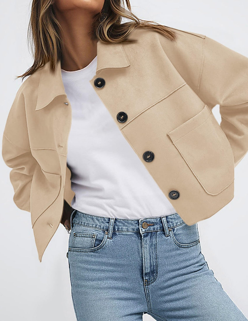 PRETTYGARDEN Women's Faux Suede Cropped Jacket Casual Lightweight Fall Fashion Winter Coats Outerwear Trendy Clothes