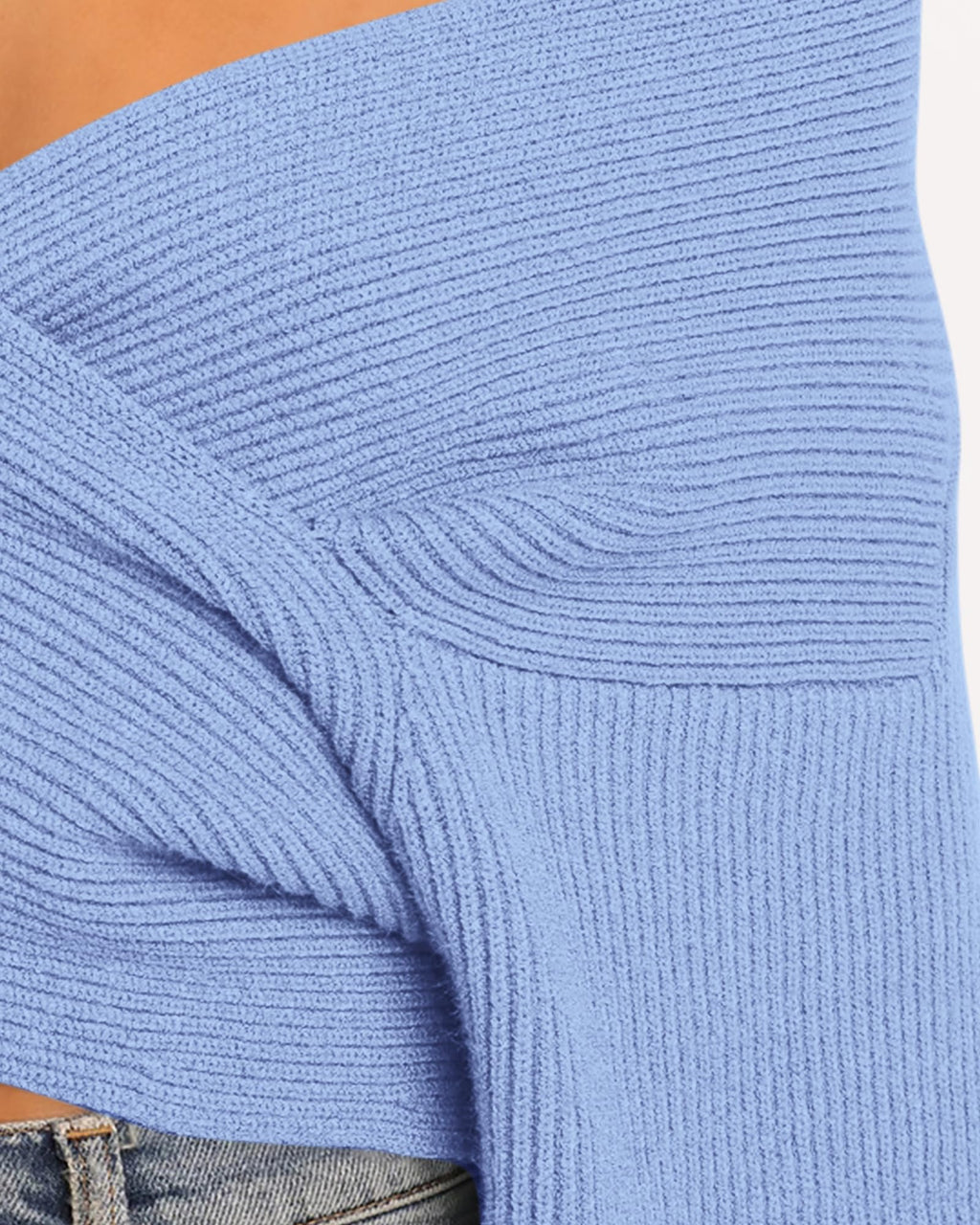 BTFBM Off The Shoulder Sweater for Women Winter Fall Fashion V Neck Long Sleeve Ribbed Knit Wrap Cropped Sweaters