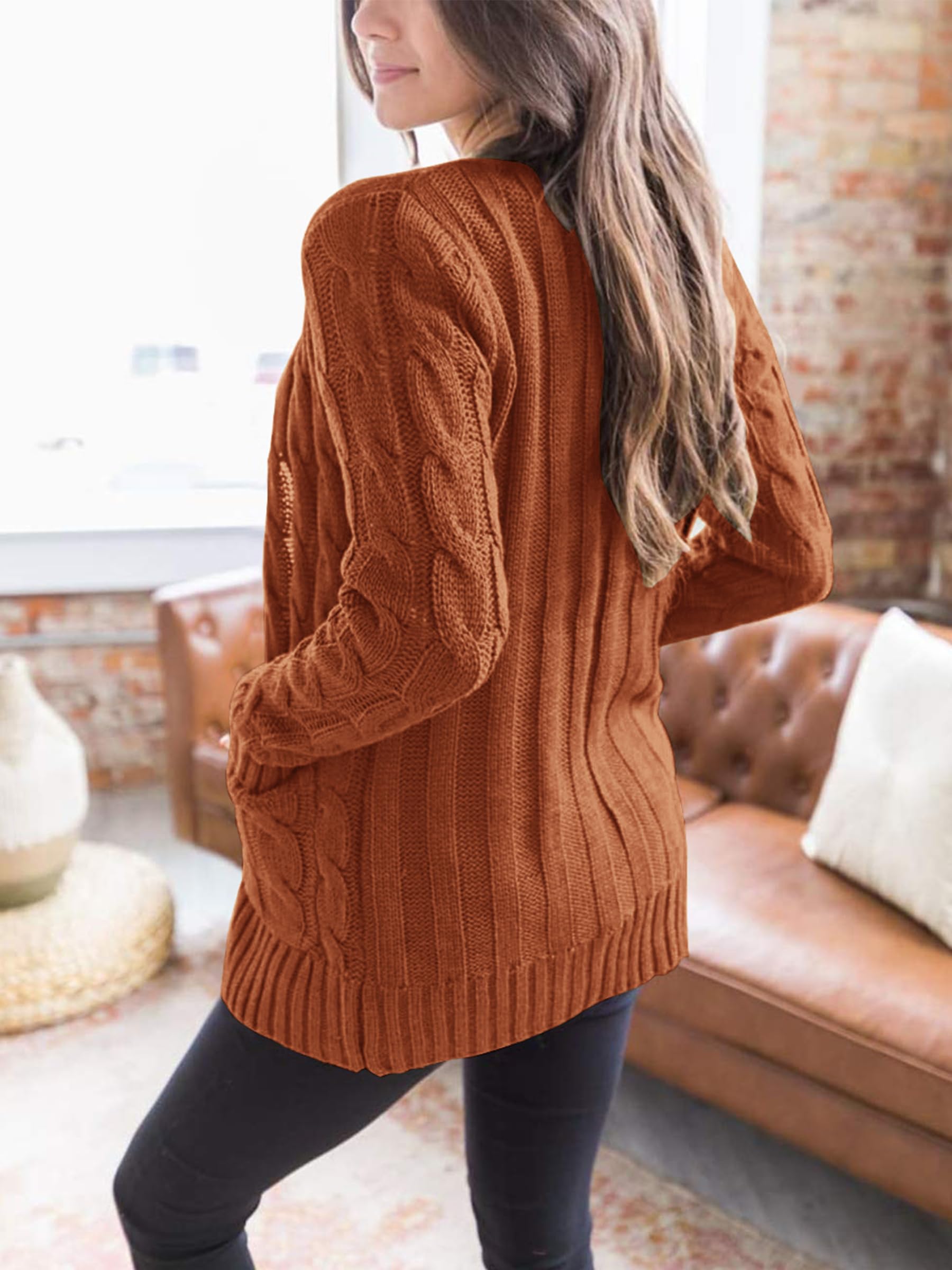 PRETTYGARDEN Women's Open Front Cardigan Sweaters Fall Fashion Button Down Cable Knit Chunky Winter Clothing Outerwear Coats