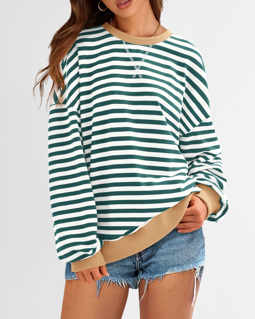 BTFBM Sweatshirt For Women Summer Crewneck Long Sleeve Oversized Striped Pullover Tops Y2K Clothes Workout Shirt