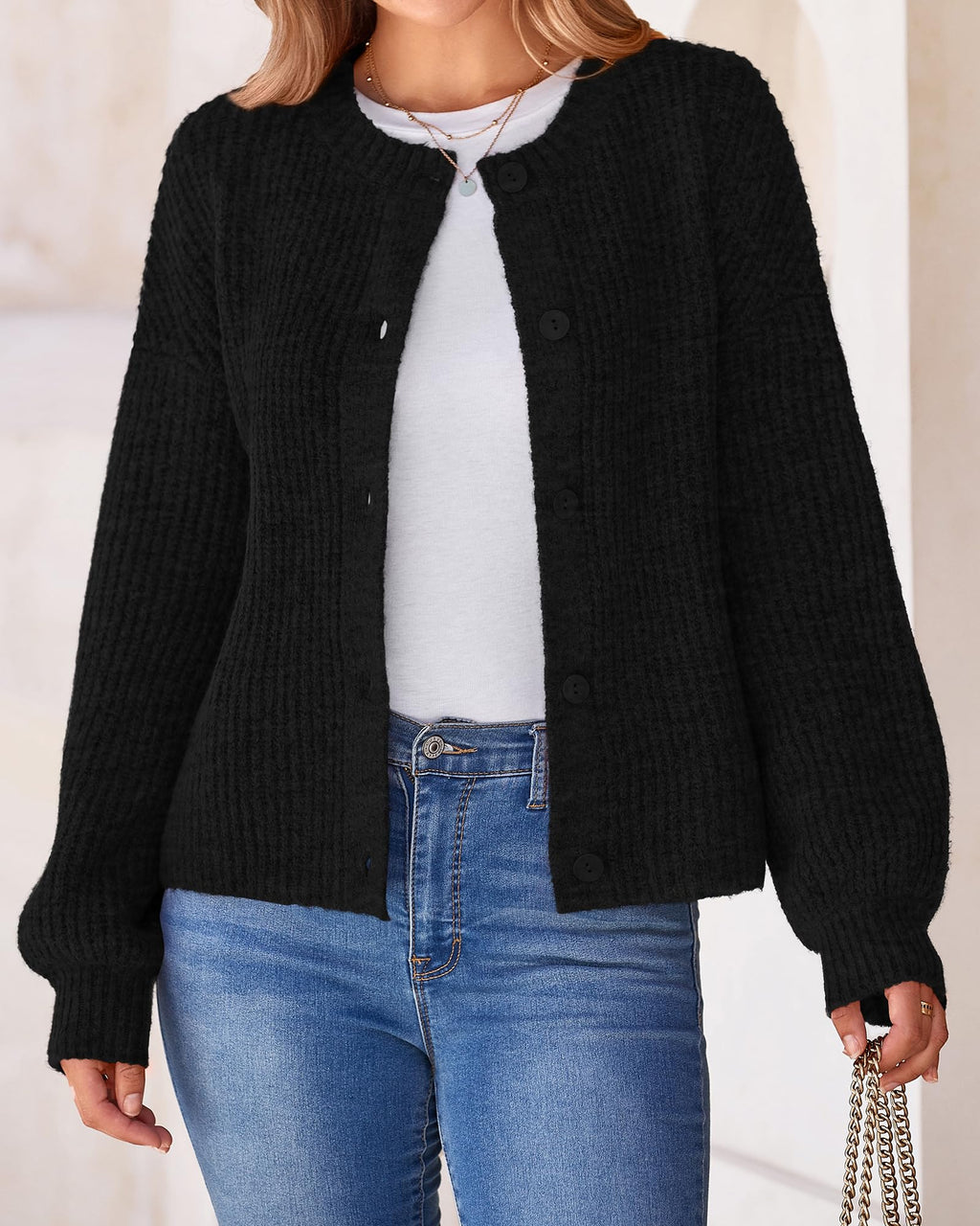 BTFBM Cardigan Sweaters for Women Fall Long Sleeve Button Down Soft Loose Chunky Knit Outwear Cropped Winter Coats