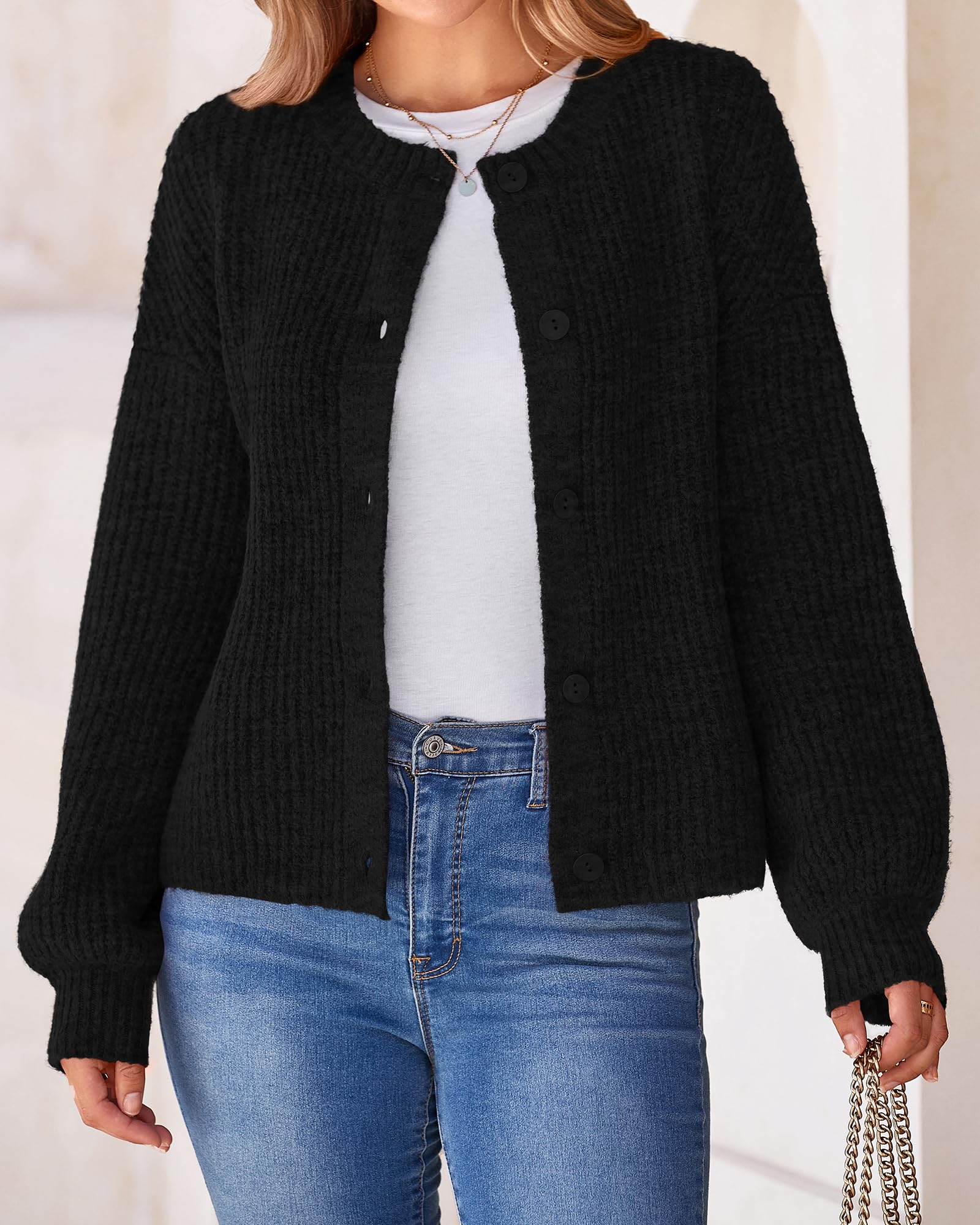 BTFBM Cardigan Sweaters for Women Fall Long Sleeve Button Down Soft Loose Chunky Knit Outwear Cropped Winter Coats