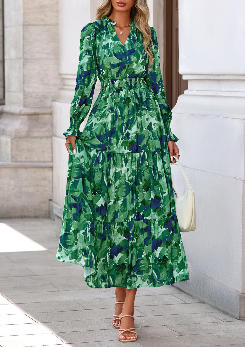 PRETTYGARDEN Women's Floral Maxi Dress Fall Long Sleeve V Neck Casual A Line Long Flowy Boho Party Dresses