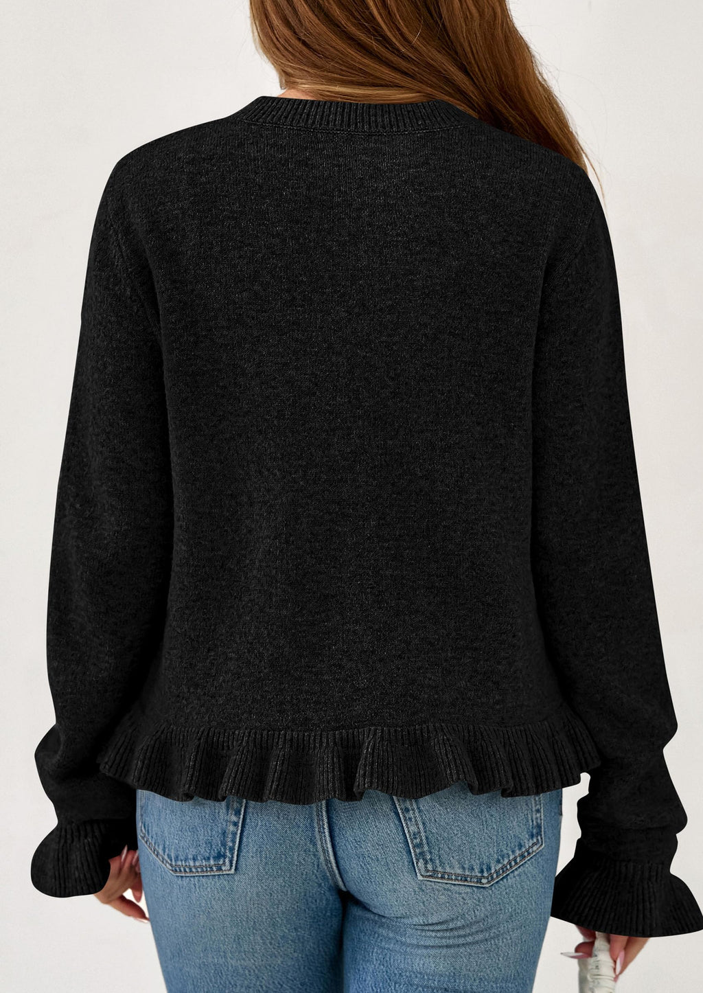 PRETTYGARDEN Womens Fall Button Down Cardigans Chunky Knit Ruffle Open Front Cropped Cardigan Sweaters Soft Long Sleeve Tops