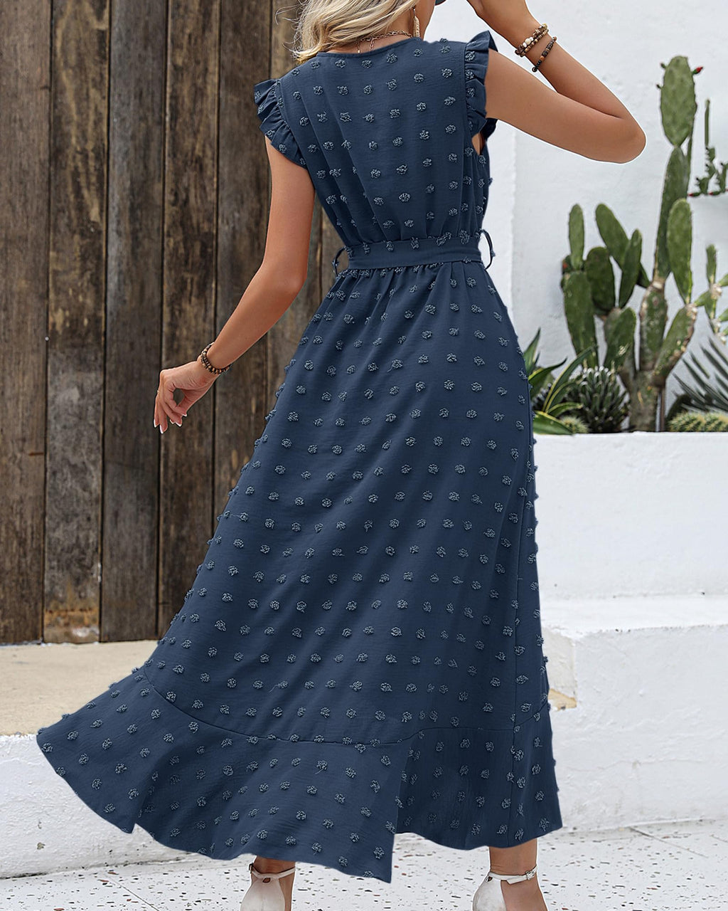 BTFBM Boho Dresses for Women Spring Fashion Cap Sleeve Swiss Dot Flowy Ruffle Beach Wedding Cocktail Maxi Dress