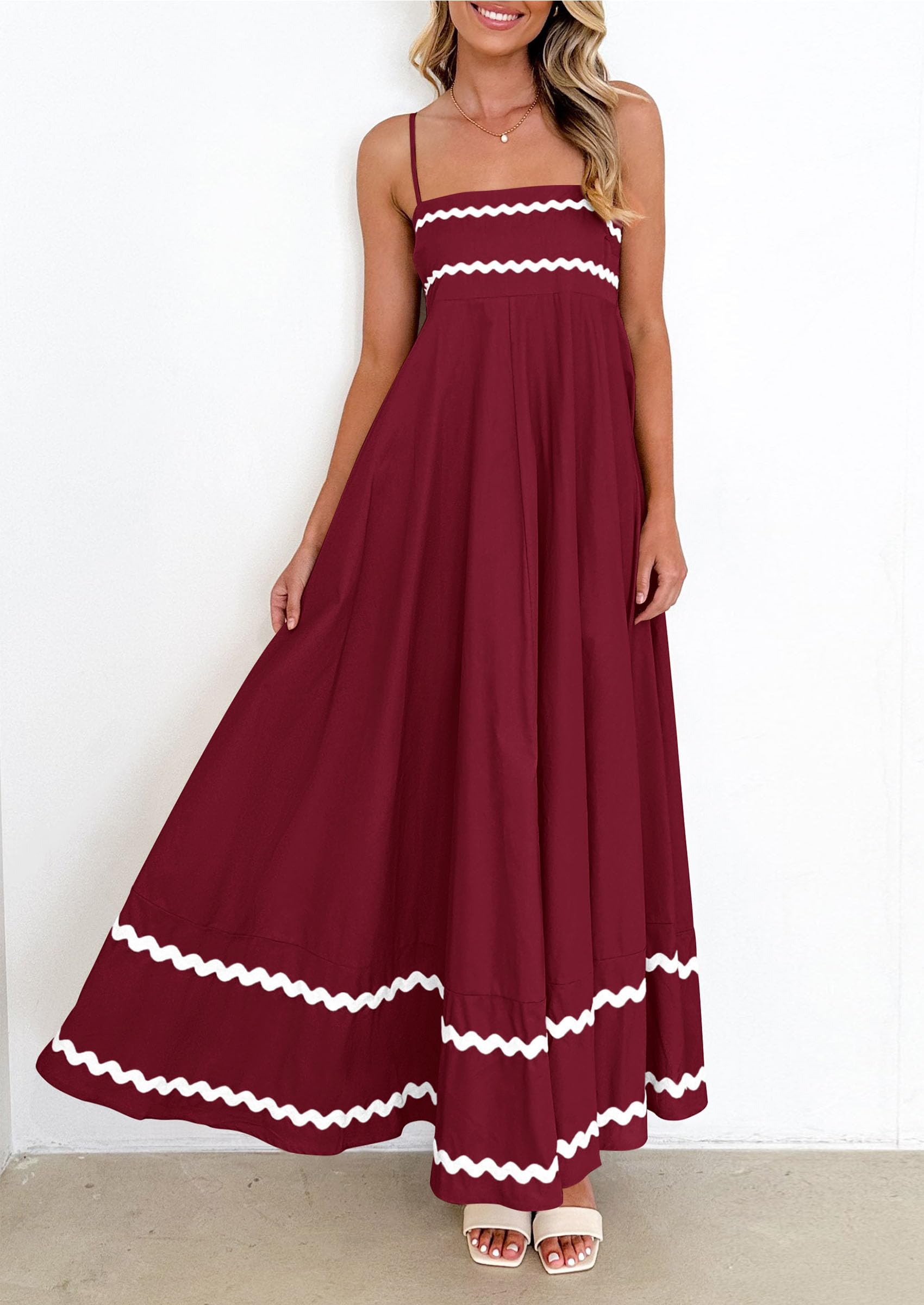 PRETTYGARDEN Women's Summer Flowy Maxi Dress Casual Sleeveless Spaghetti Strap Ruffle Beach Long Dresses