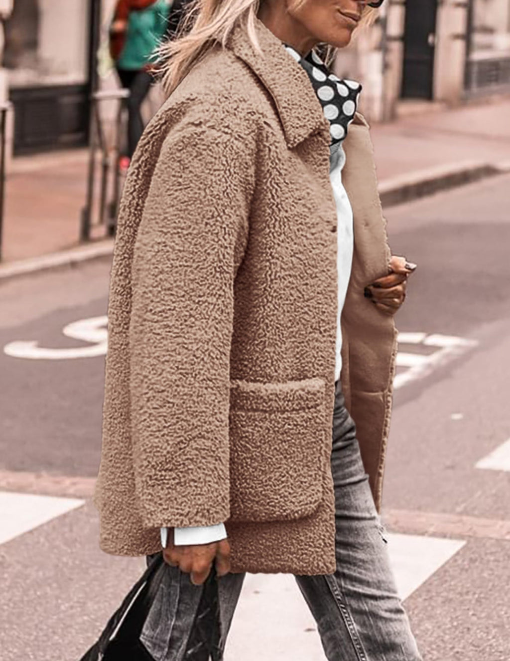 PRETTYGARDEN Women's Winter Faux Fur Coats Long Sleeve Lapel Button Down Pockets Fleece Sherpa Jacket Casual Trendy Outerwear