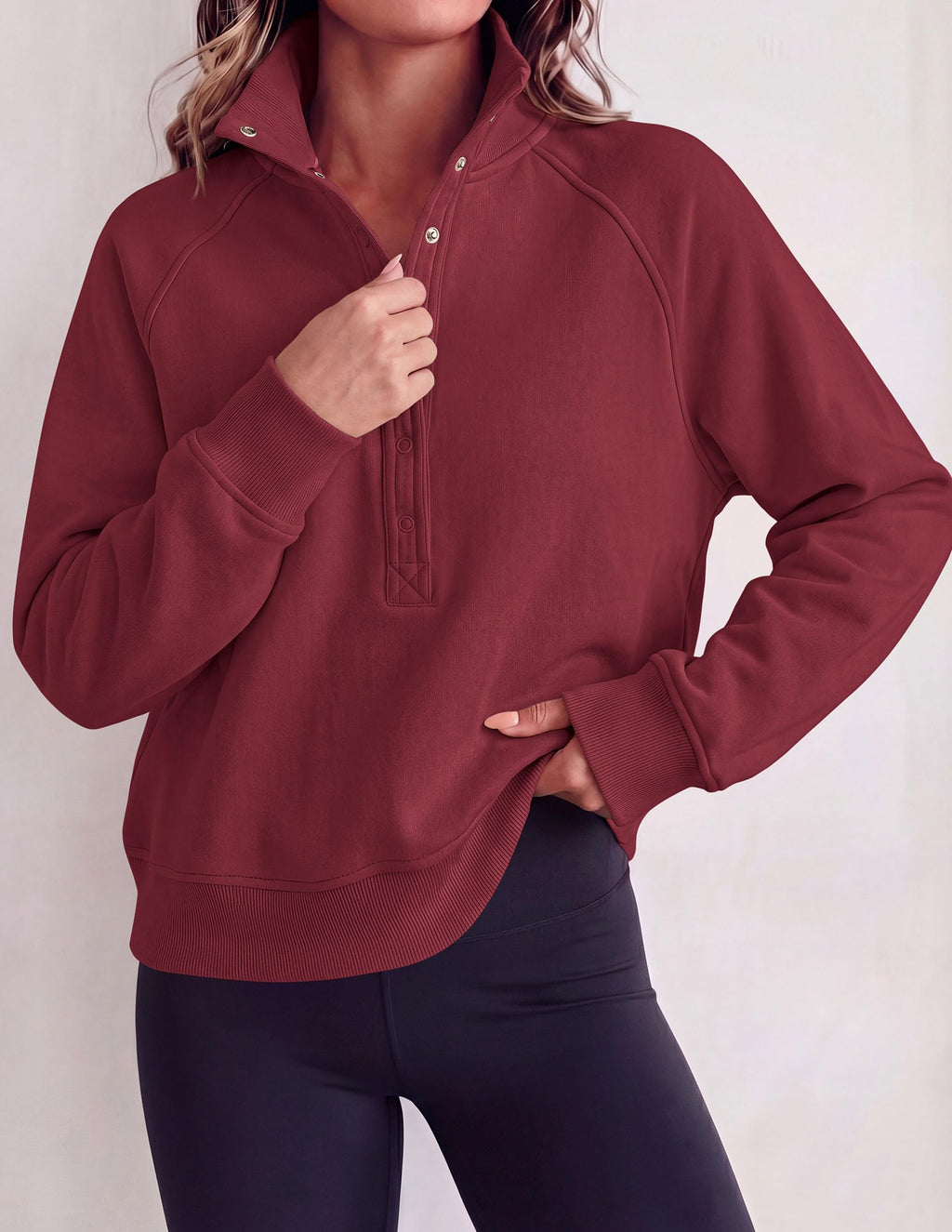 PRETTYGARDEN Women's Fall Trendy Oversized Sweatshirts Comfy Ribbed Fabric, Raglan Long Sleeve Collared, Button Up Henley Pullover Blouse, Casual Workout Tops, Y2K Fashion Clothing