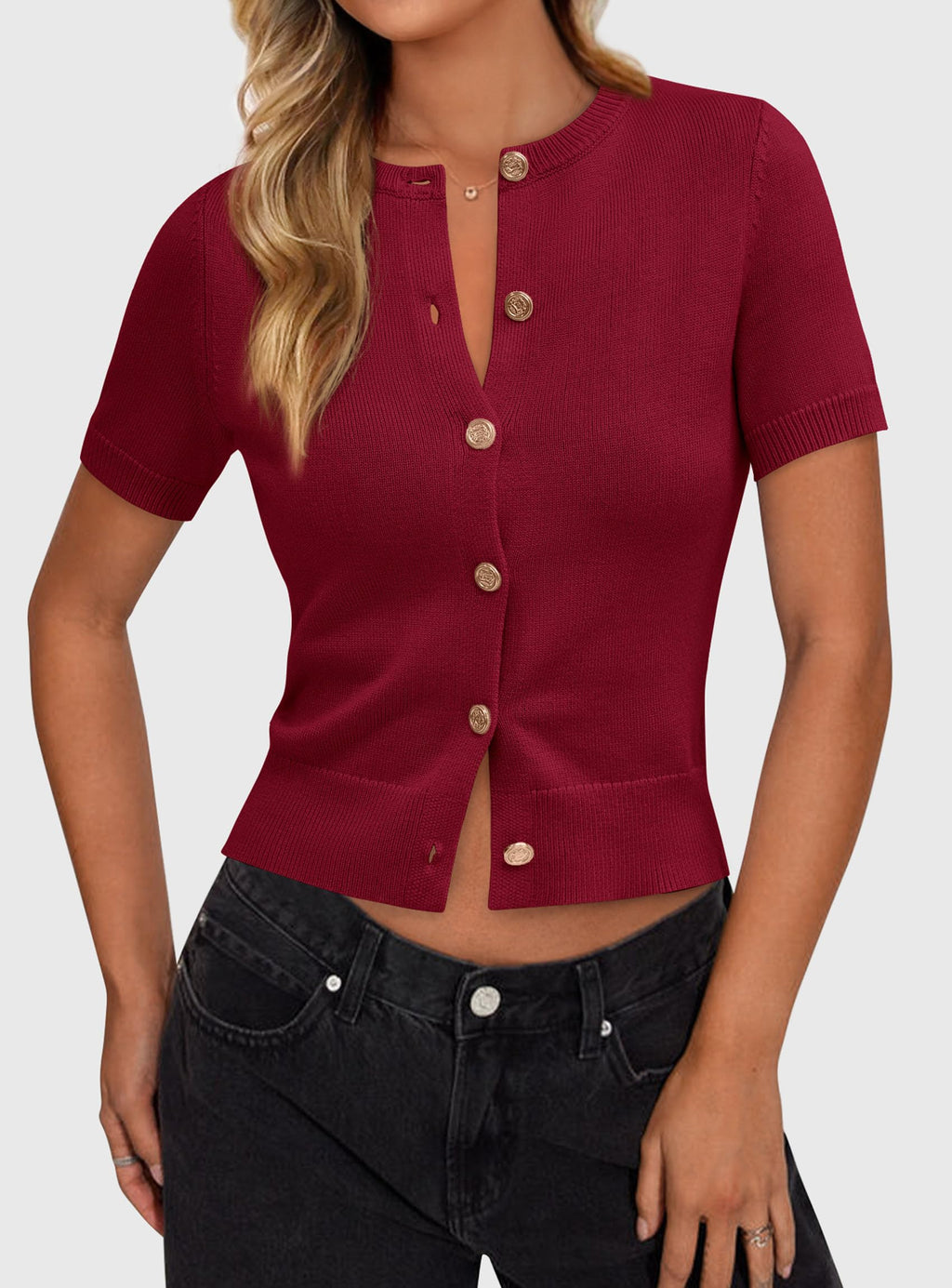 PRETTYGARDEN Womens Casual Summer Short Sleeve Cardigans Button Down Knitted Sweater Basic Crew Neck Crop Tops