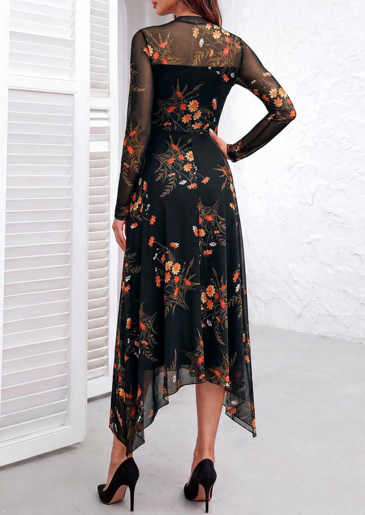 PRETTYGARDEN Women's Floral Mesh Midi Dress
