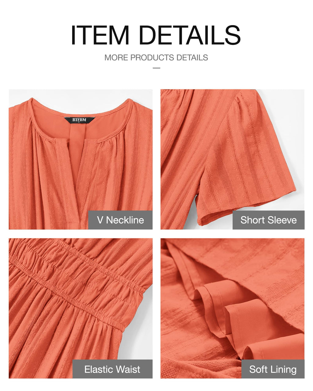 BTFBM Womens Summer Casual Midi Maxi Dresses Lightweight Short Sleeve V Neck Elastic Waist Boho Beach Dress Pockets