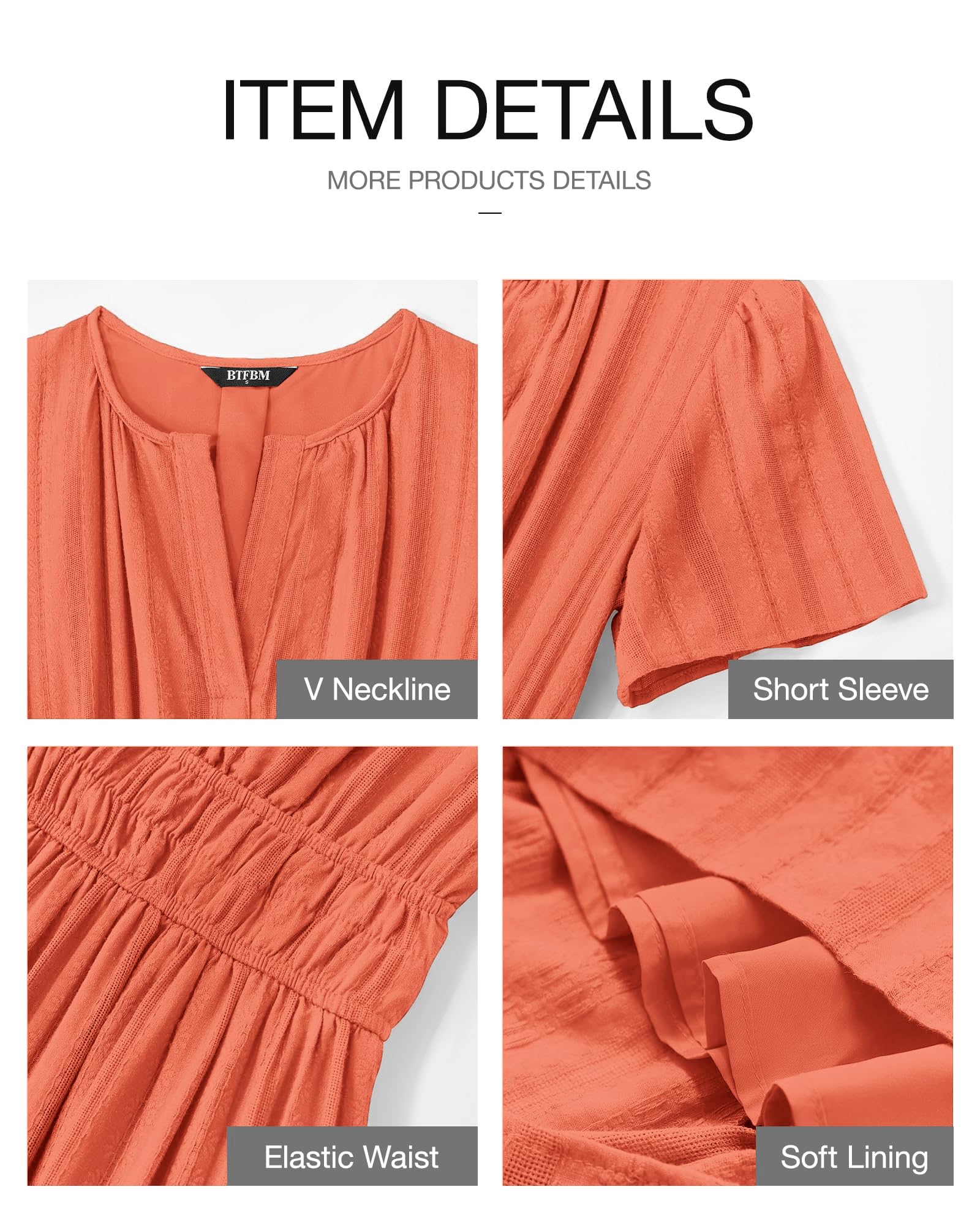 BTFBM Womens Summer Casual Midi Maxi Dresses Lightweight Short Sleeve V Neck Elastic Waist Boho Beach Dress Pockets