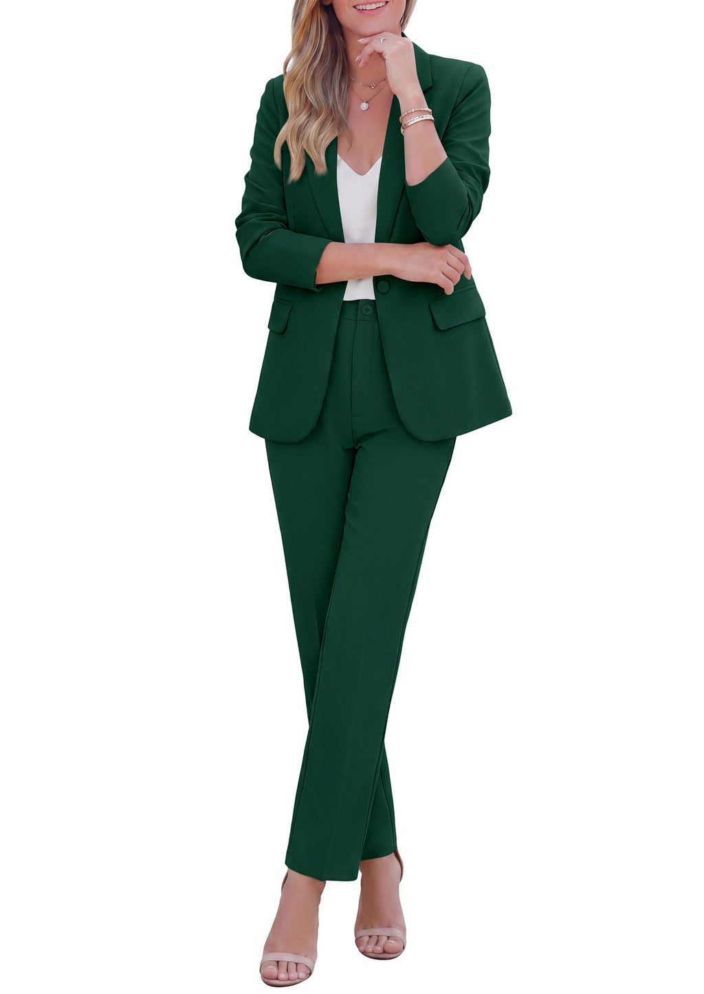 PRETTYGARDEN Two Piece Sets for Women Dressy Pant Suits Lapel Blazer,Straight Leg Dress Pants,Professional Interview Suit Set,Business Casual Outfits,Office Work Clothes,Fall Winter