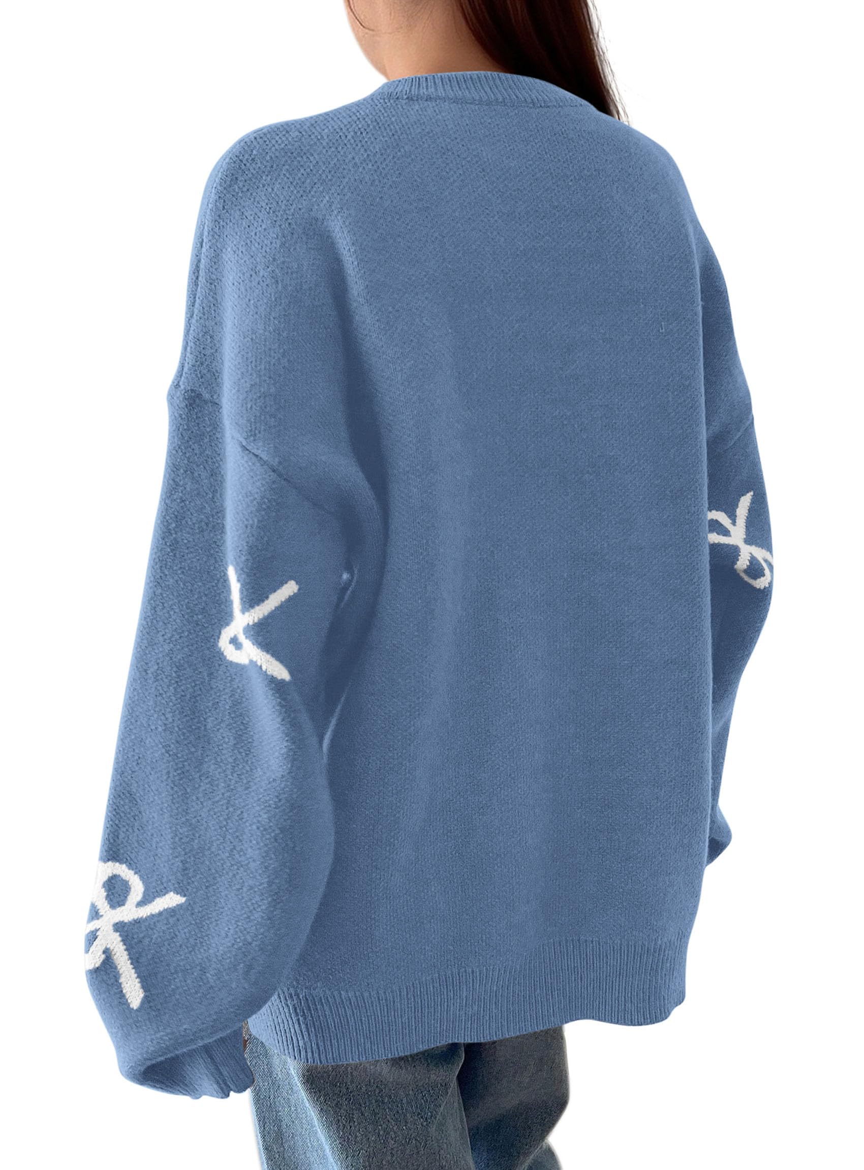 PRETTYGARDEN Fall Long Sleeve Pullover Sweaters for Women Trendy Crewneck Casual Cute Bow Chunky Knit Oversized Sweater